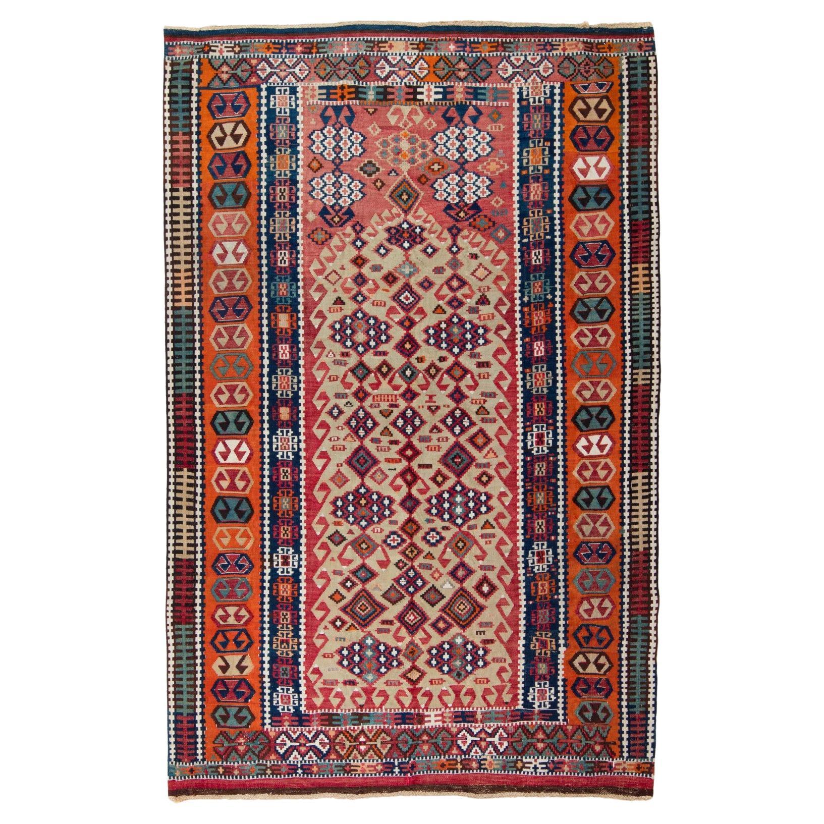 Antiker Erzurum-Kelim-Teppich aus Wolle aus dem alten östlichen Anatolien, türkischen Teppich, 19. Jahrhundert