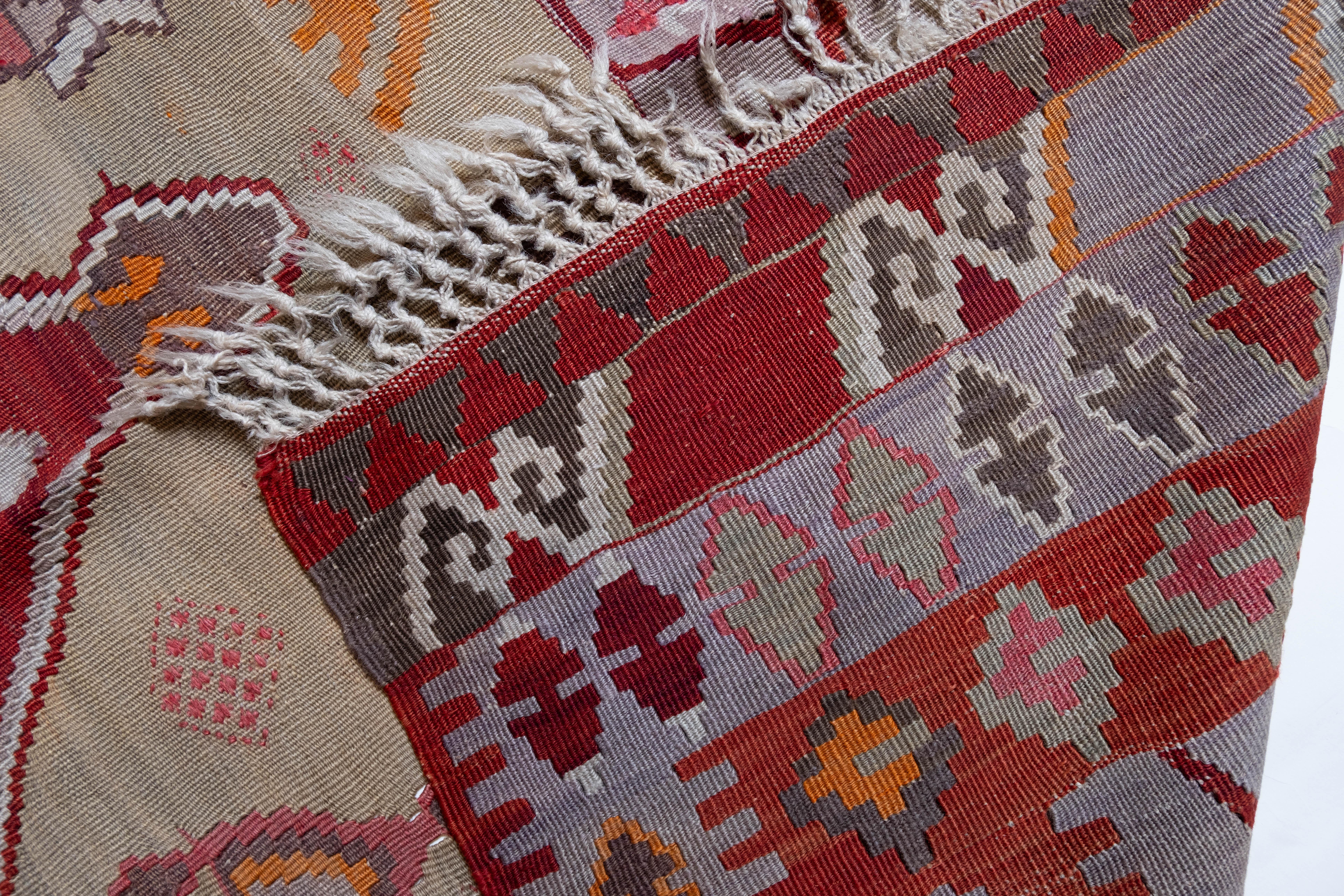 Hand-Woven Antique Erzurum Mihrab Kilim Rug Old Eastern Anatolian Turkish Carpet Wool For Sale