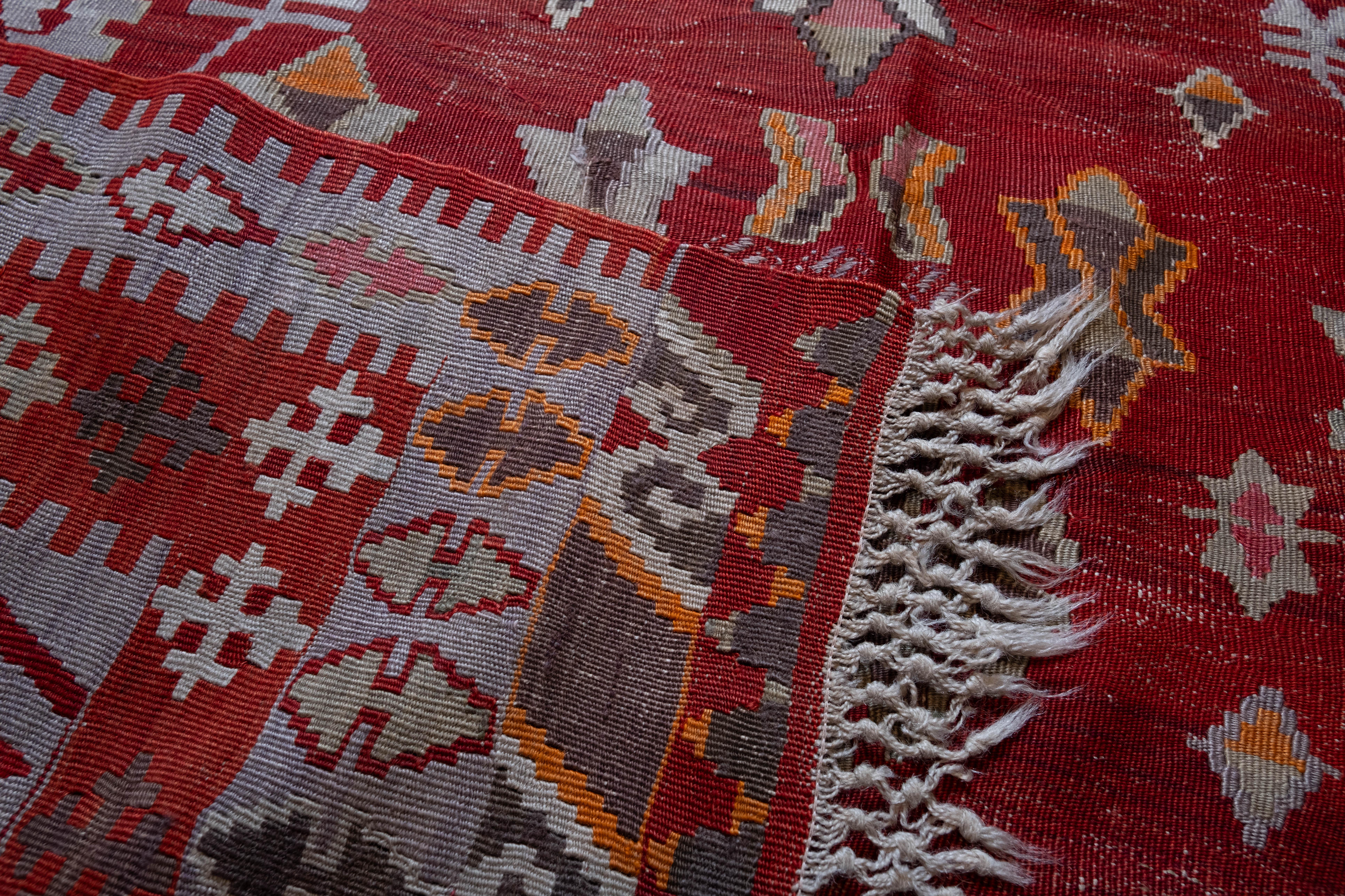 Antique Erzurum Mihrab Kilim Rug Old Eastern Anatolian Turkish Carpet Wool For Sale 1