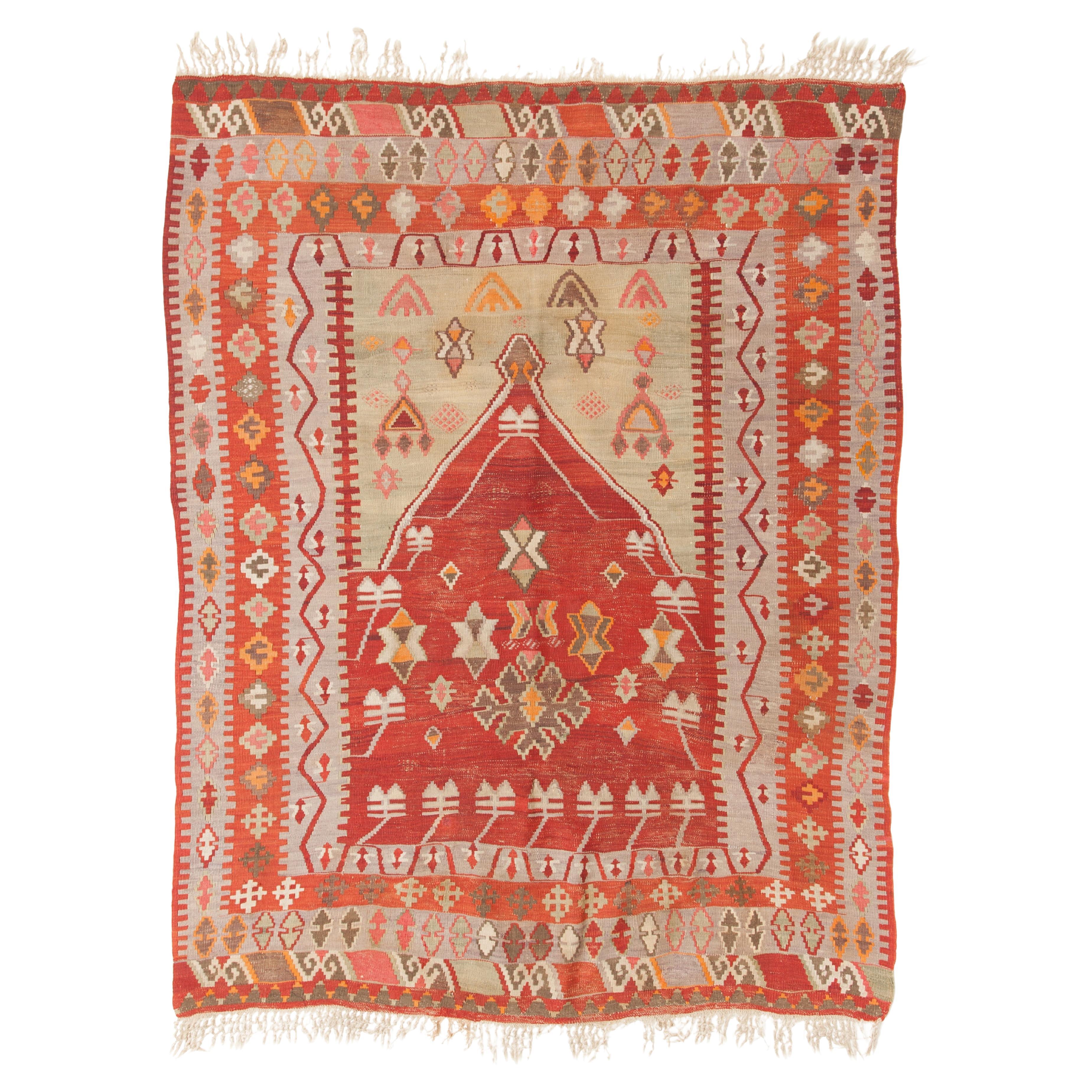 Antique Erzurum Mihrab Kilim Rug Old Eastern Anatolian Turkish Carpet Wool