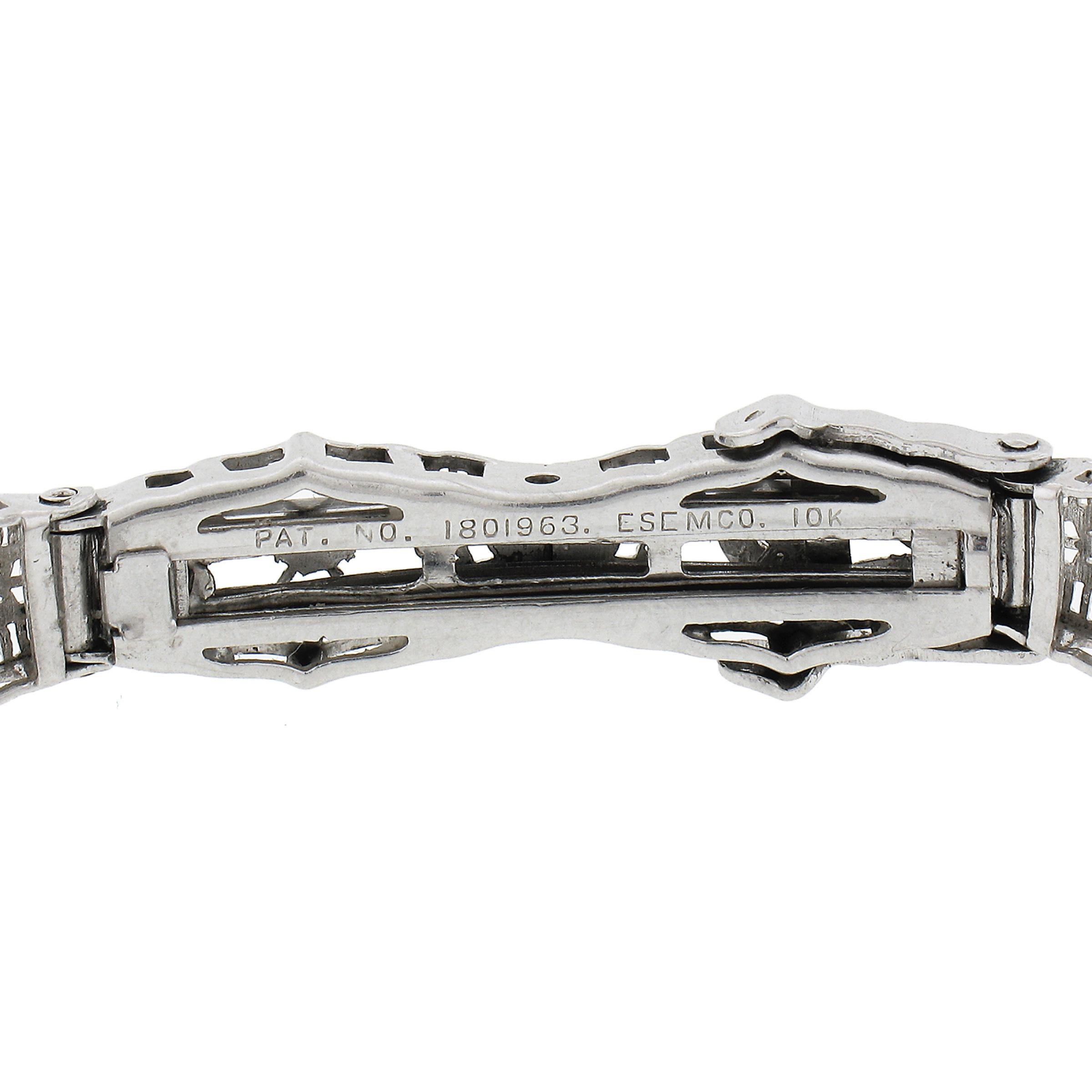 Single Cut Antique Esemco 10k White Gold 0.03ct Diamond Milgrain Filigree Belly Bracelet