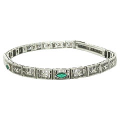 Antique Esemco Art Deco 10k White Gold Milgrain Filigree Line Bracelet