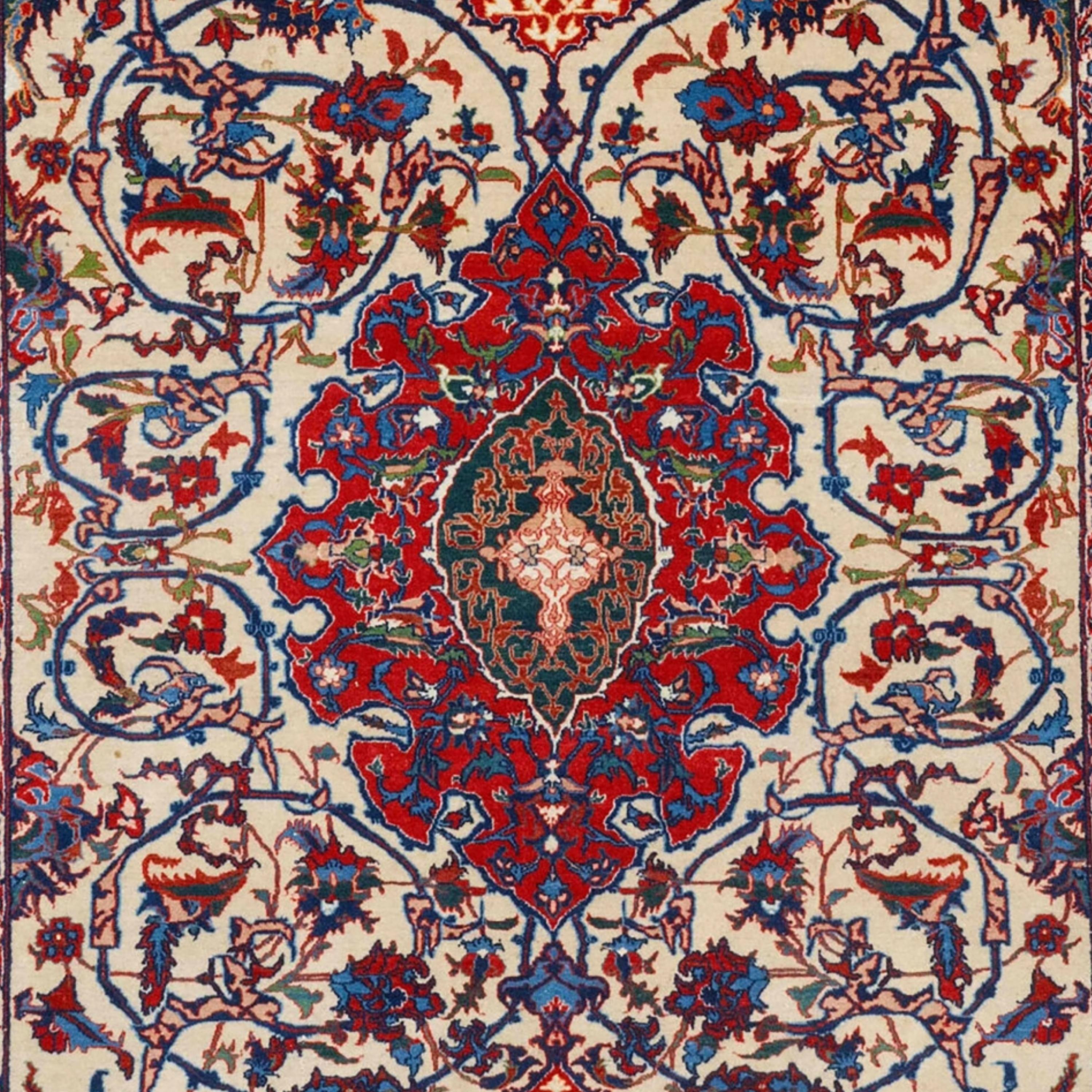 Asian Antique Esfahan Rug - Late of 19th Century Prayer Esfahan Rug, Antique Rug For Sale