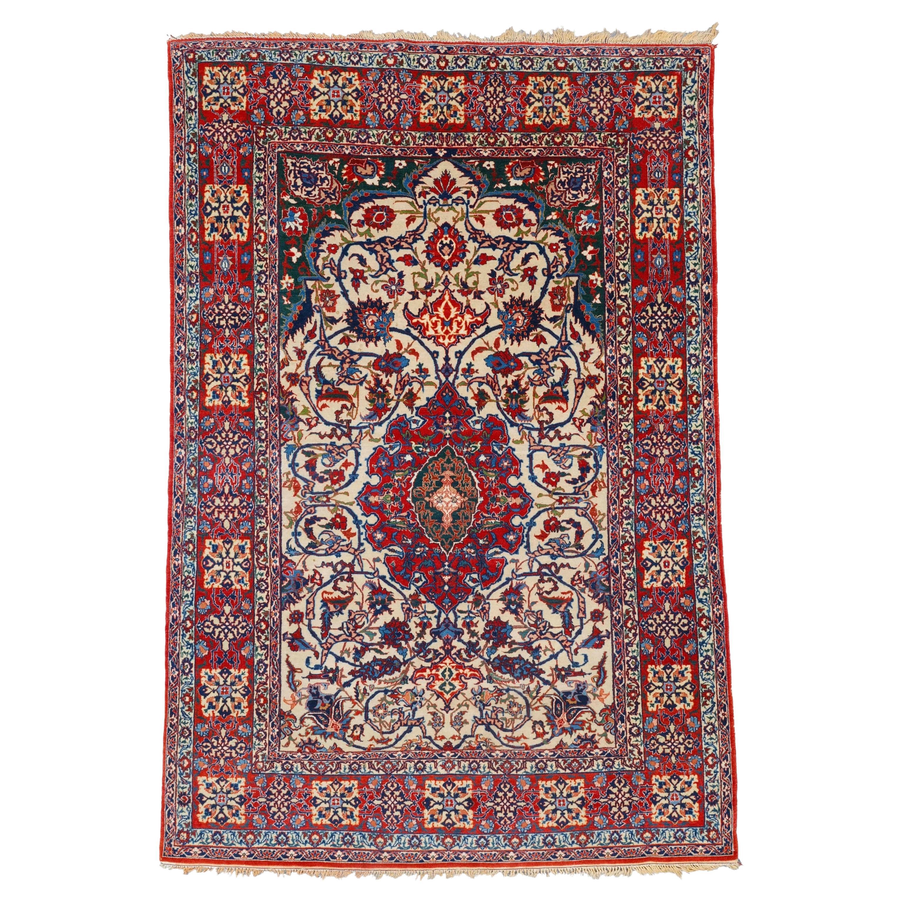 Antiker Esfahan-Teppich - Prayer Esfahan-Teppich aus dem späten 19. Jahrhundert, antiker Teppich im Angebot
