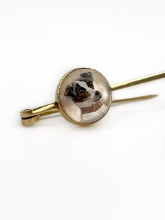 Victorian 18 Karat Gold Essex Crystal Dog Miniature Bar Brooch