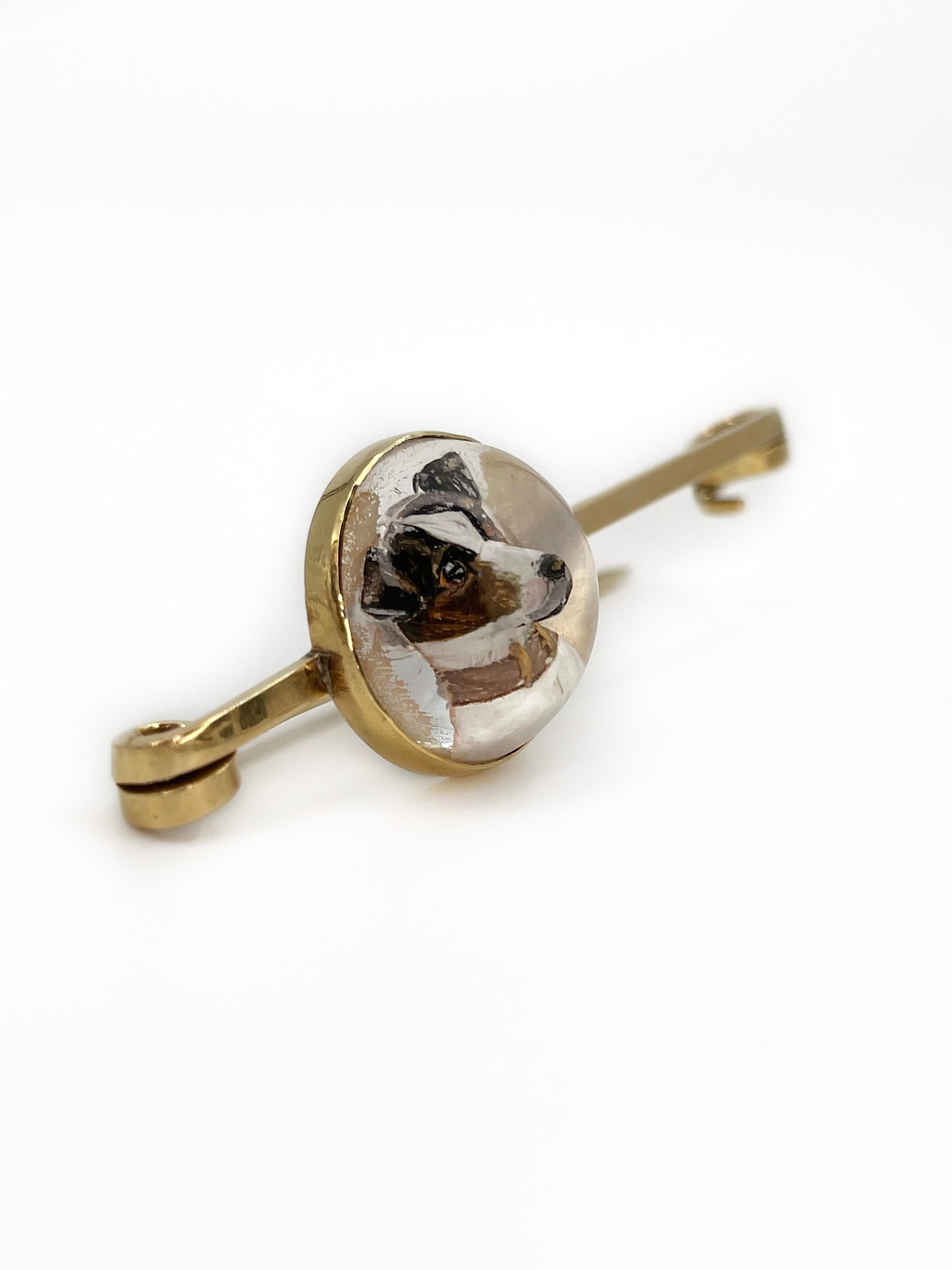 Viktorianische 18 Karat Gold Essex Kristall Hund Miniature Bar Brosche (Spätviktorianisch) im Angebot