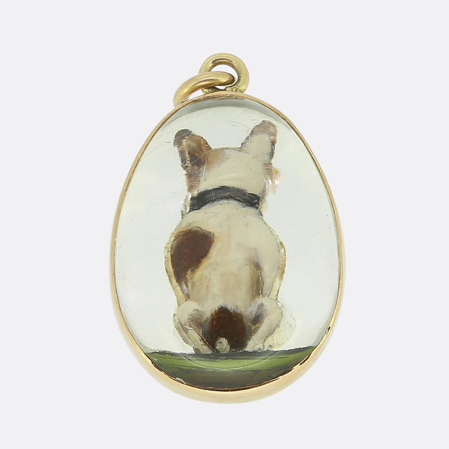 Here we have an exquisite pendant taken from the later stages of the 19th century. A 14ct yellow gold wrap around frame plays host to a rare double sided Essex crystal creating the illusion of 3-D figure within. This smooth egg encases a detailed