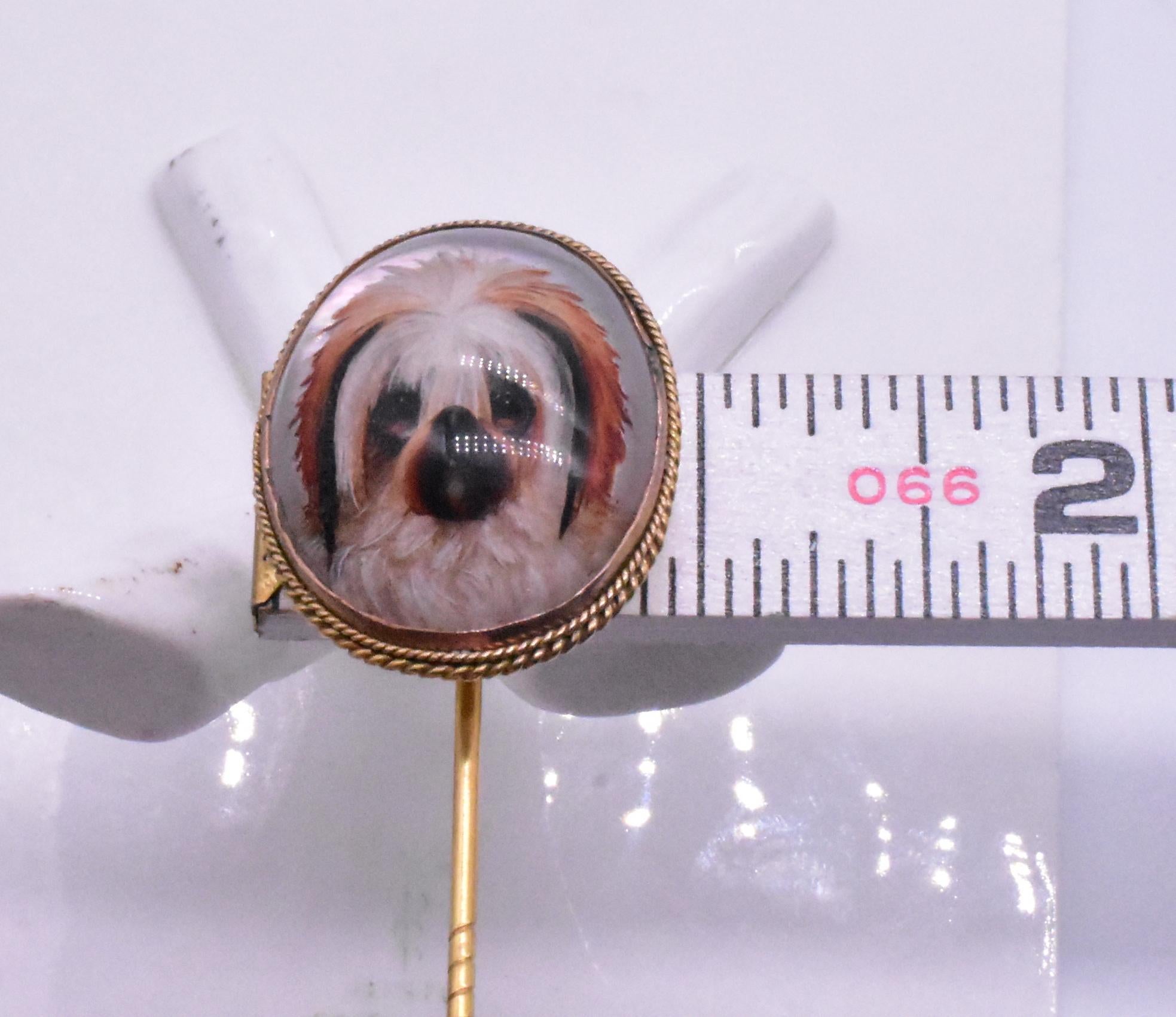 Cabochon Antique Essex Crystal English Sheepdog/Bearded Collie Stickpin in 18K For Sale