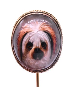 Antique Essex Crystal English Sheepdog/Bearded Collie Stickpin in 18K