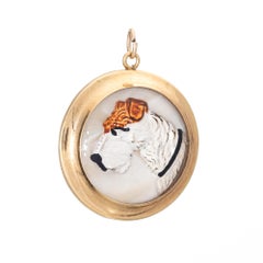 Antique Essex Crystal Fox Terrier Pendant 14k Yellow Gold Charm Dog Jewelry