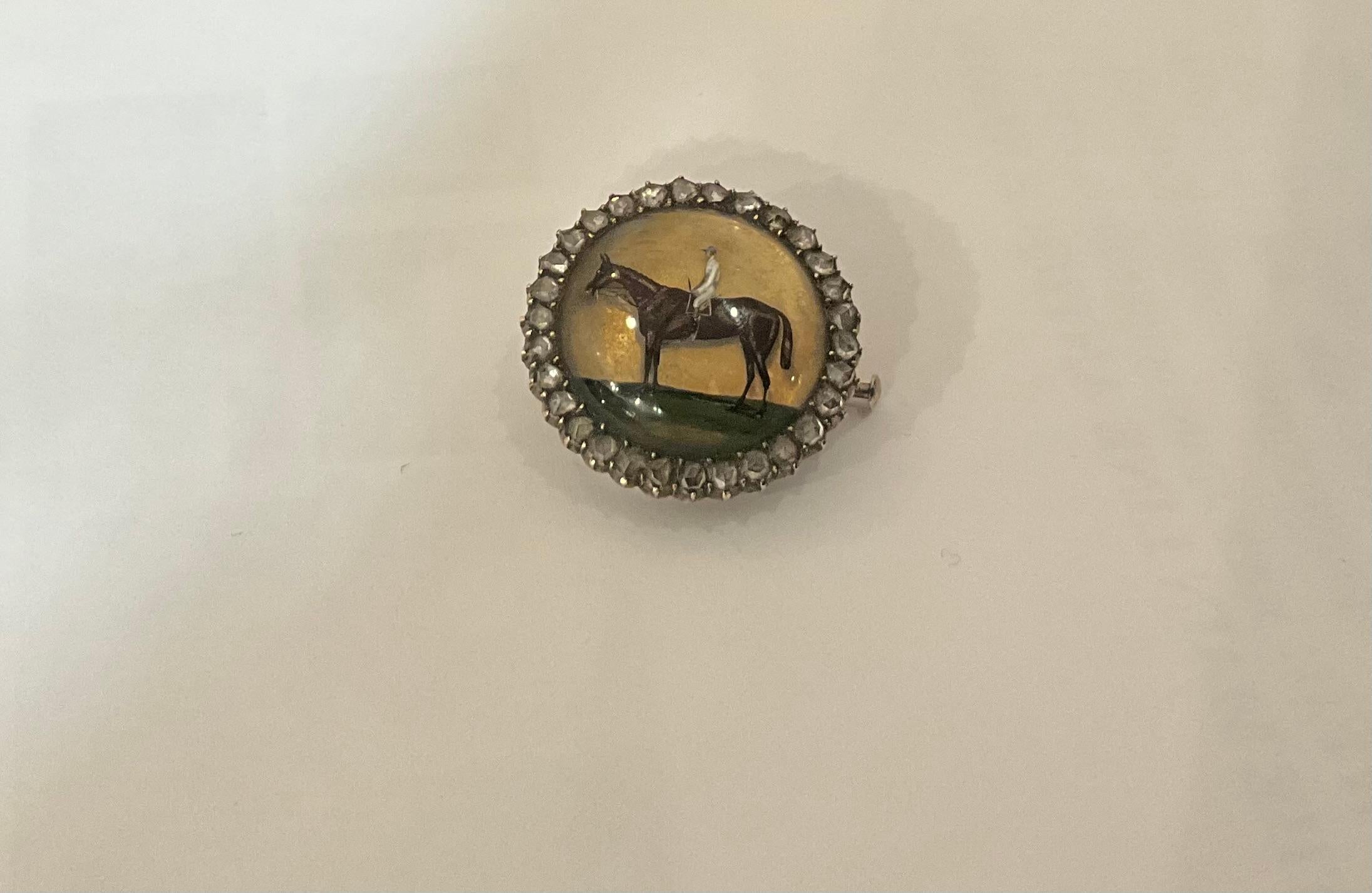 Victorian Antique Essex Crystal Horse and Rider Brooch For Sale