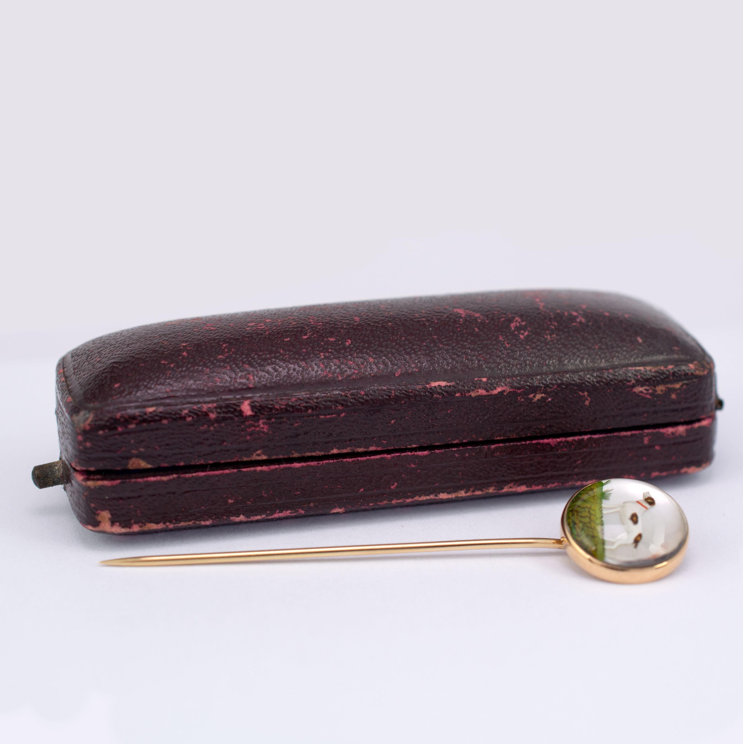 Antique Essex Crystal Pointer Dog Stick Pin 15 Karat Gold, circa 1900 im Angebot 5