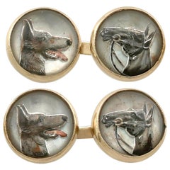 Antique Essex Crystal Yellow Gold Dog and Horse Cufflinks