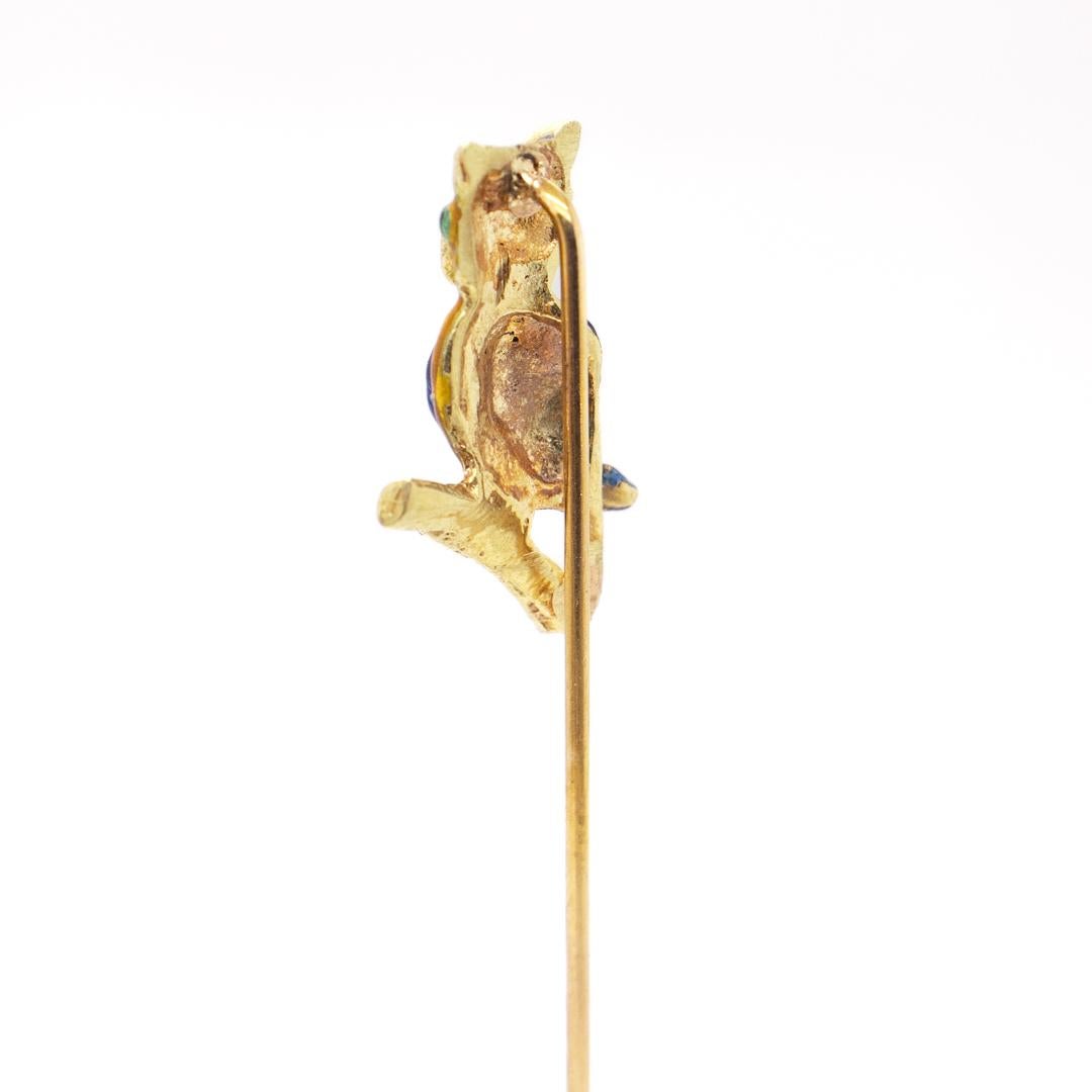 Antique Estate 14k Gold & Enamel Stickpin of an Owl 2