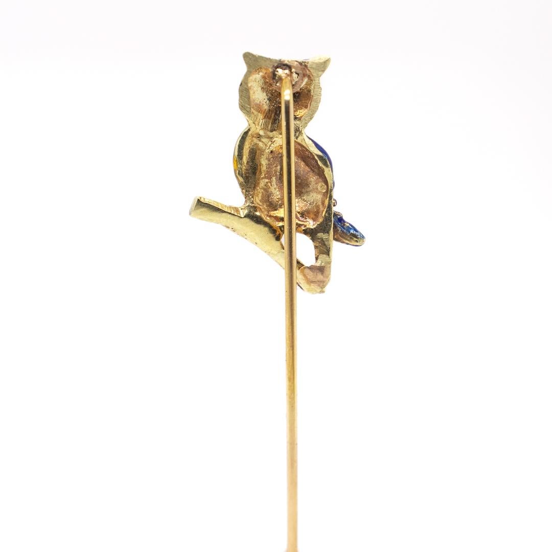Antique Estate 14k Gold & Enamel Stickpin of an Owl 3
