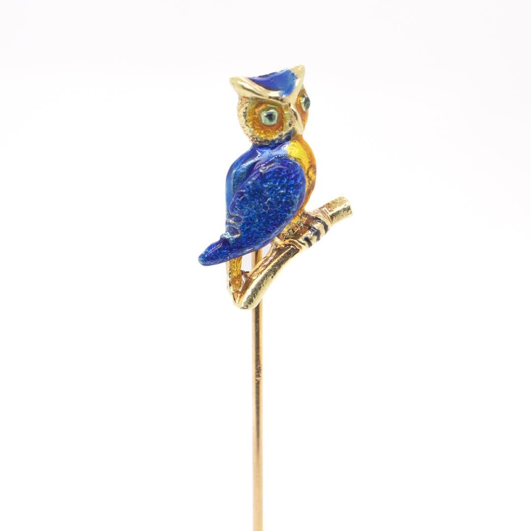 Antique Estate 14k Gold & Enamel Stickpin of an Owl 5