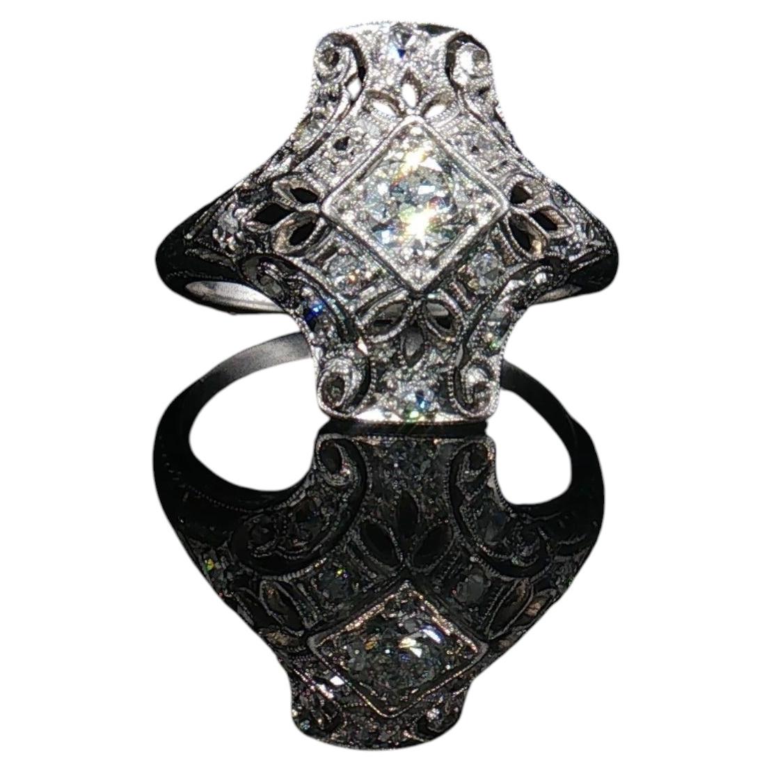 Antique Estate Art Deco Platinum Filigree Diamond Openwork Ring Size 4.25 3.3g