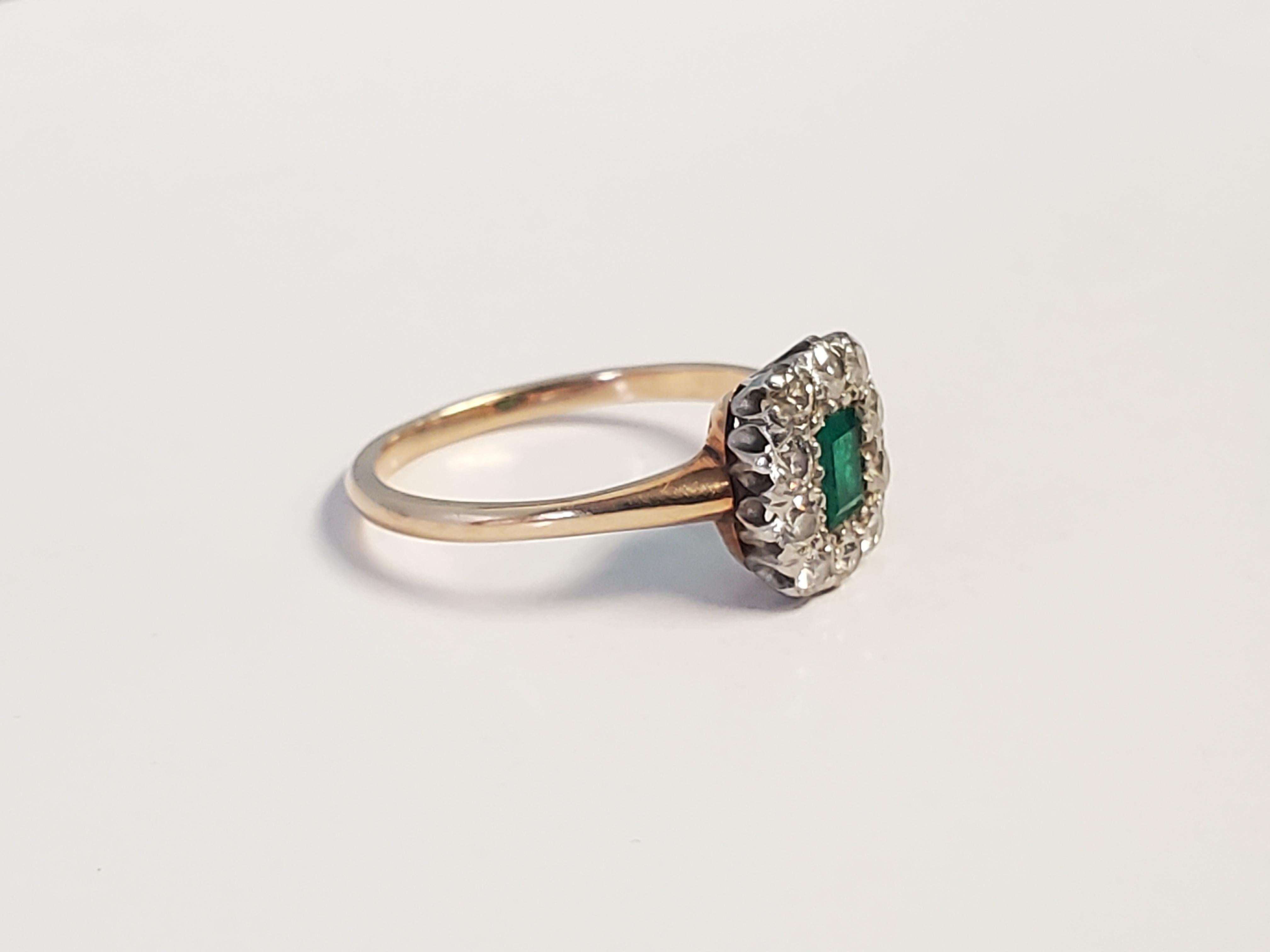 Antiker kolumbianischer Nachlass-Diamantring mit Smaragd und altem Eurodiamant im Zustand „Gut“ im Angebot in Overland Park, KS