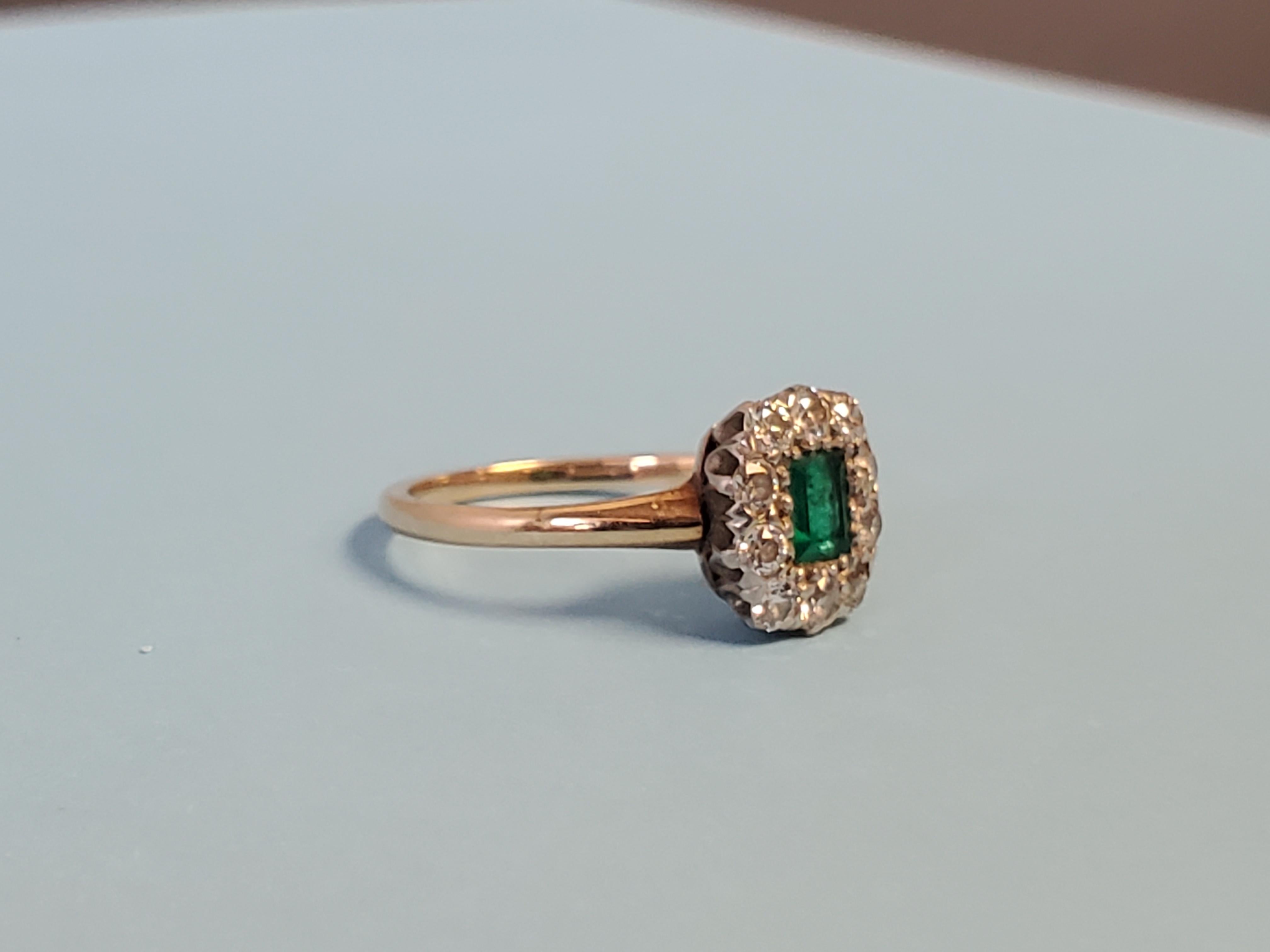 Antiker kolumbianischer Nachlass-Diamantring mit Smaragd und altem Eurodiamant Damen im Angebot