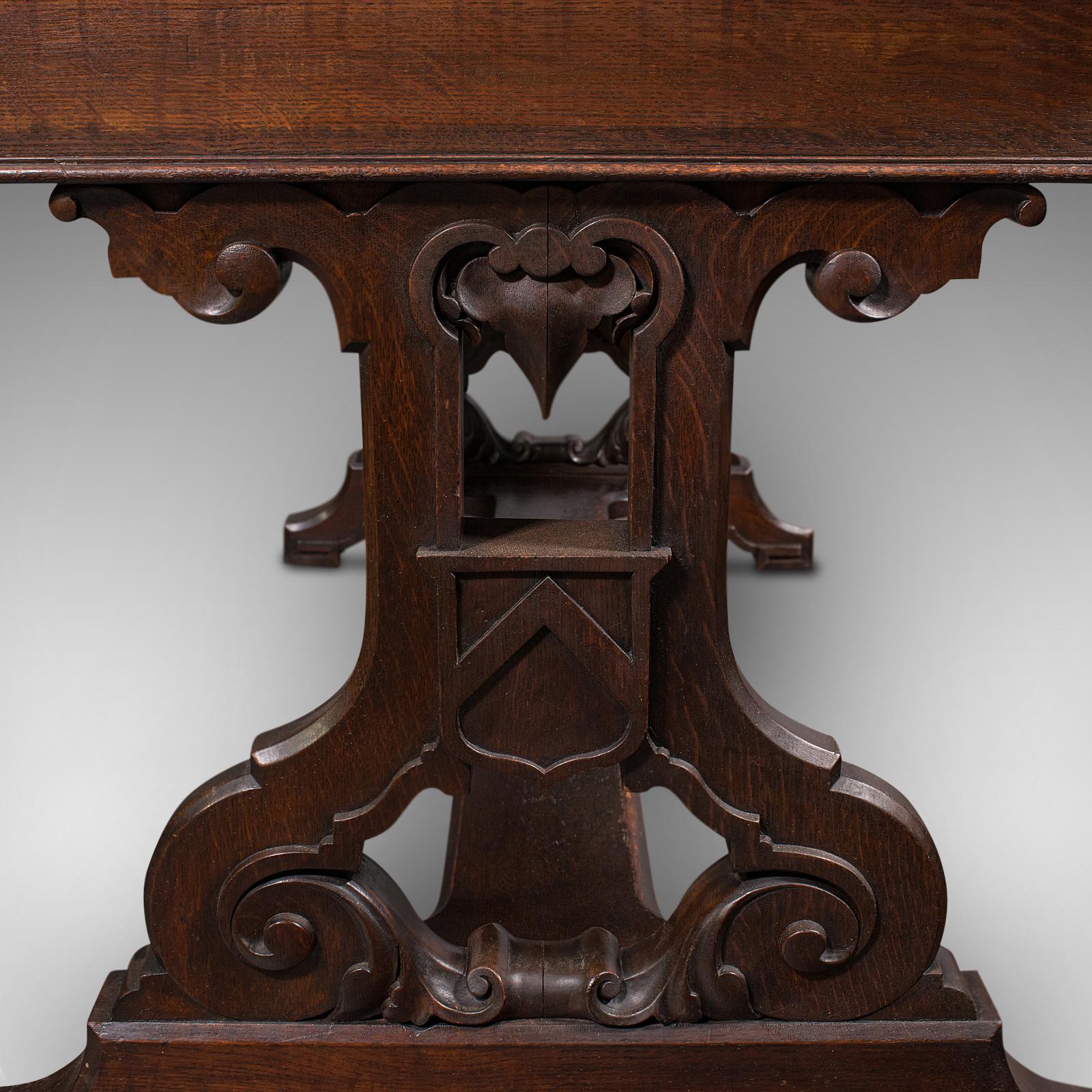 Antique Estate Desk, Scottish, Oak, Library Table, Gothic Revival, Victorian For Sale 3