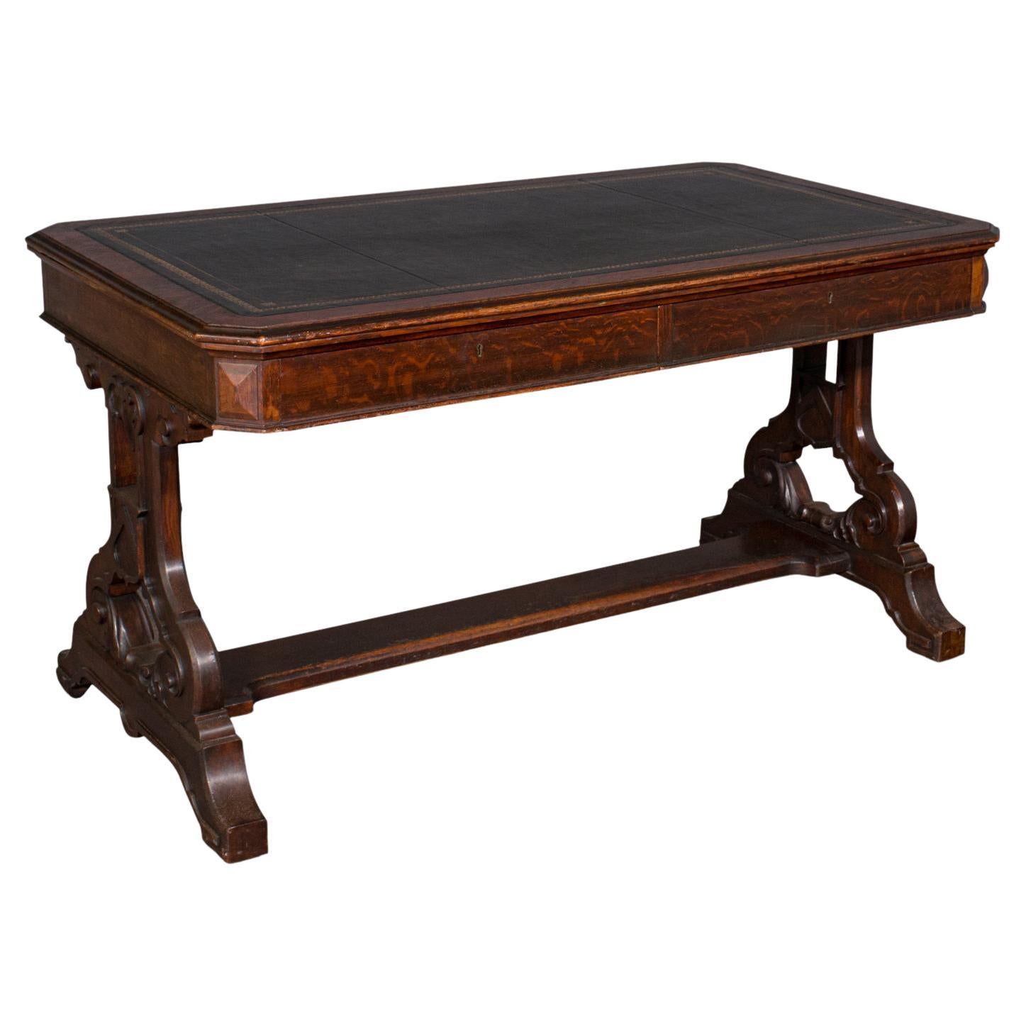 Antique Estate Desk, Scottish, Oak, Library Table, Gothic Revival, Victorian For Sale