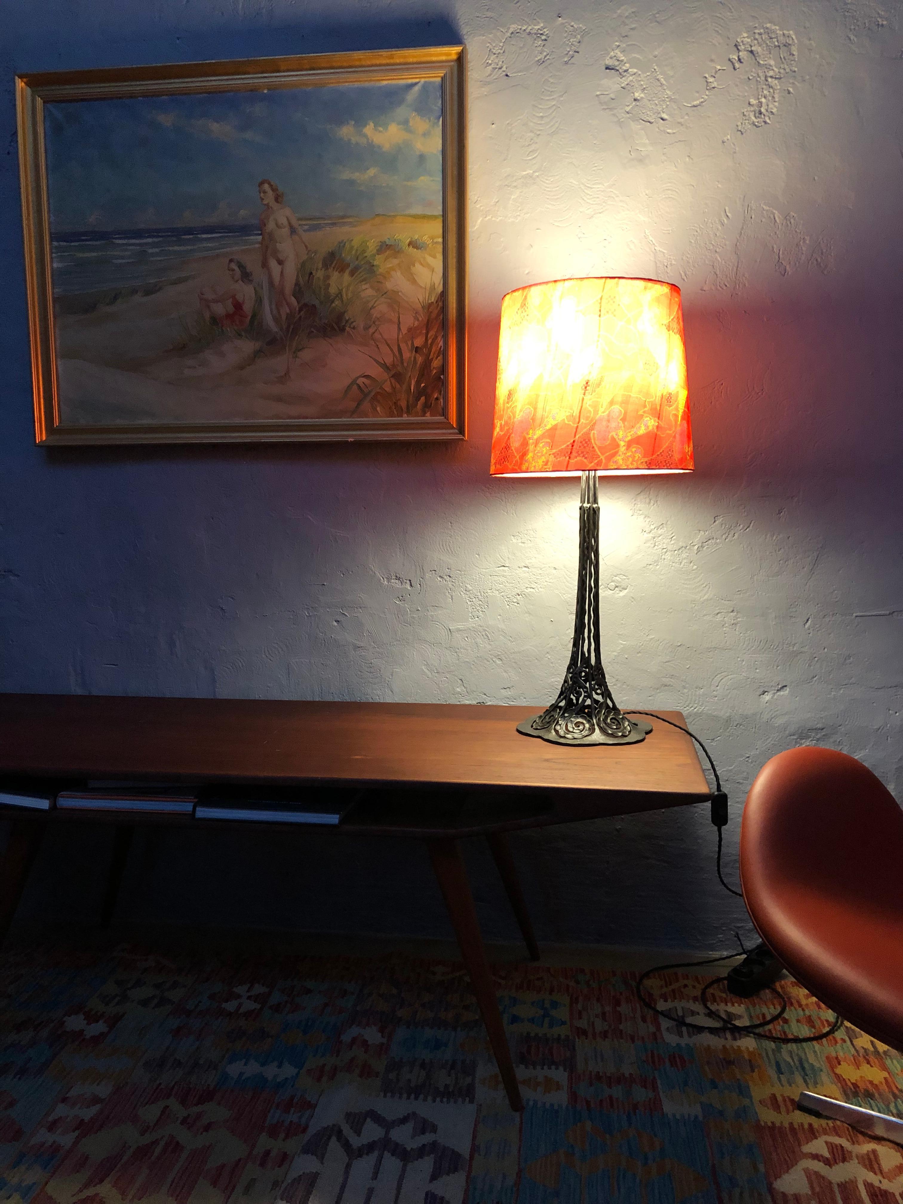Antique Estate Made Wrought Iron Table Lamp For Sale 5