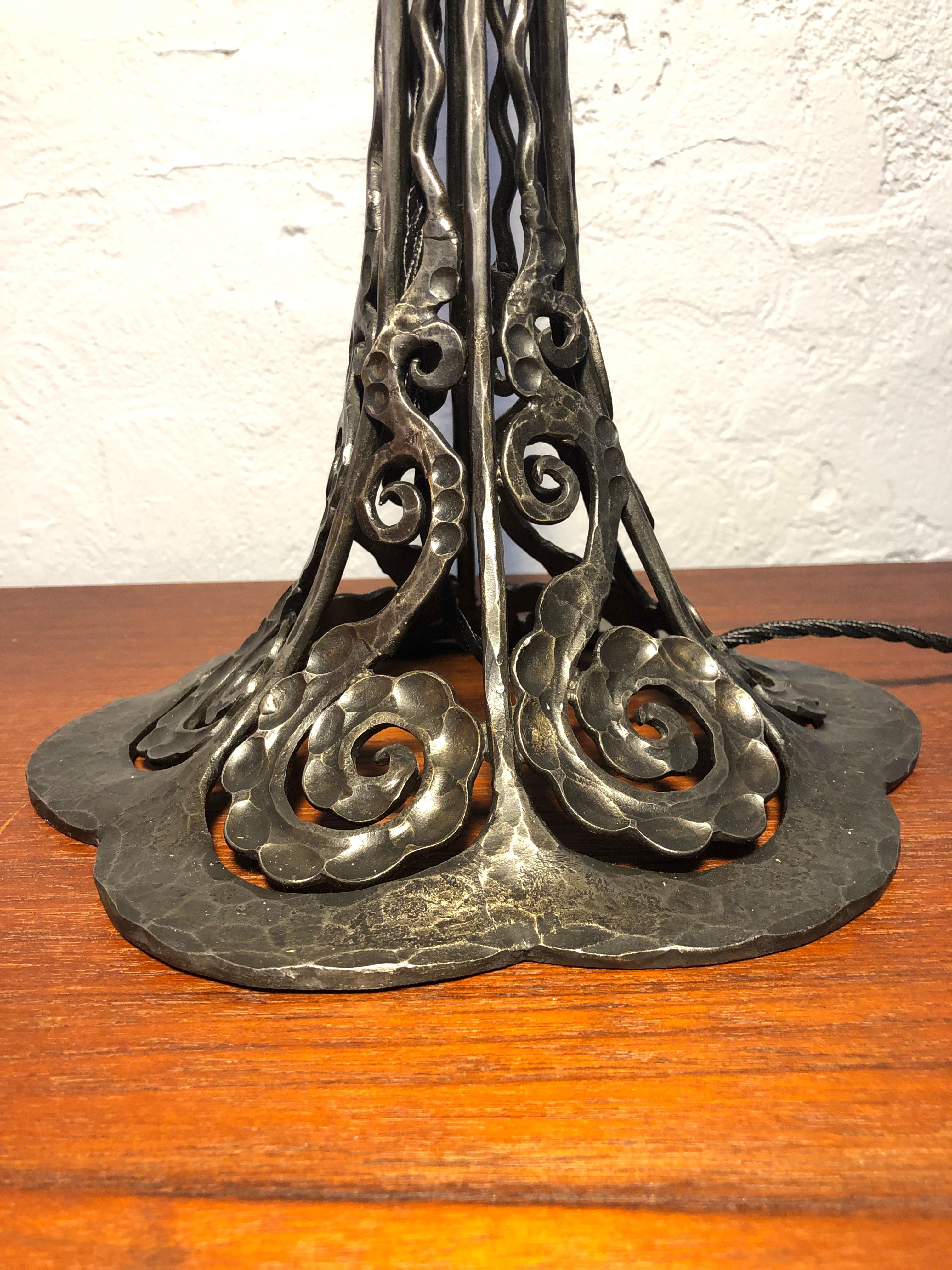 Danish Antique Estate Made Wrought Iron Table Lamp For Sale