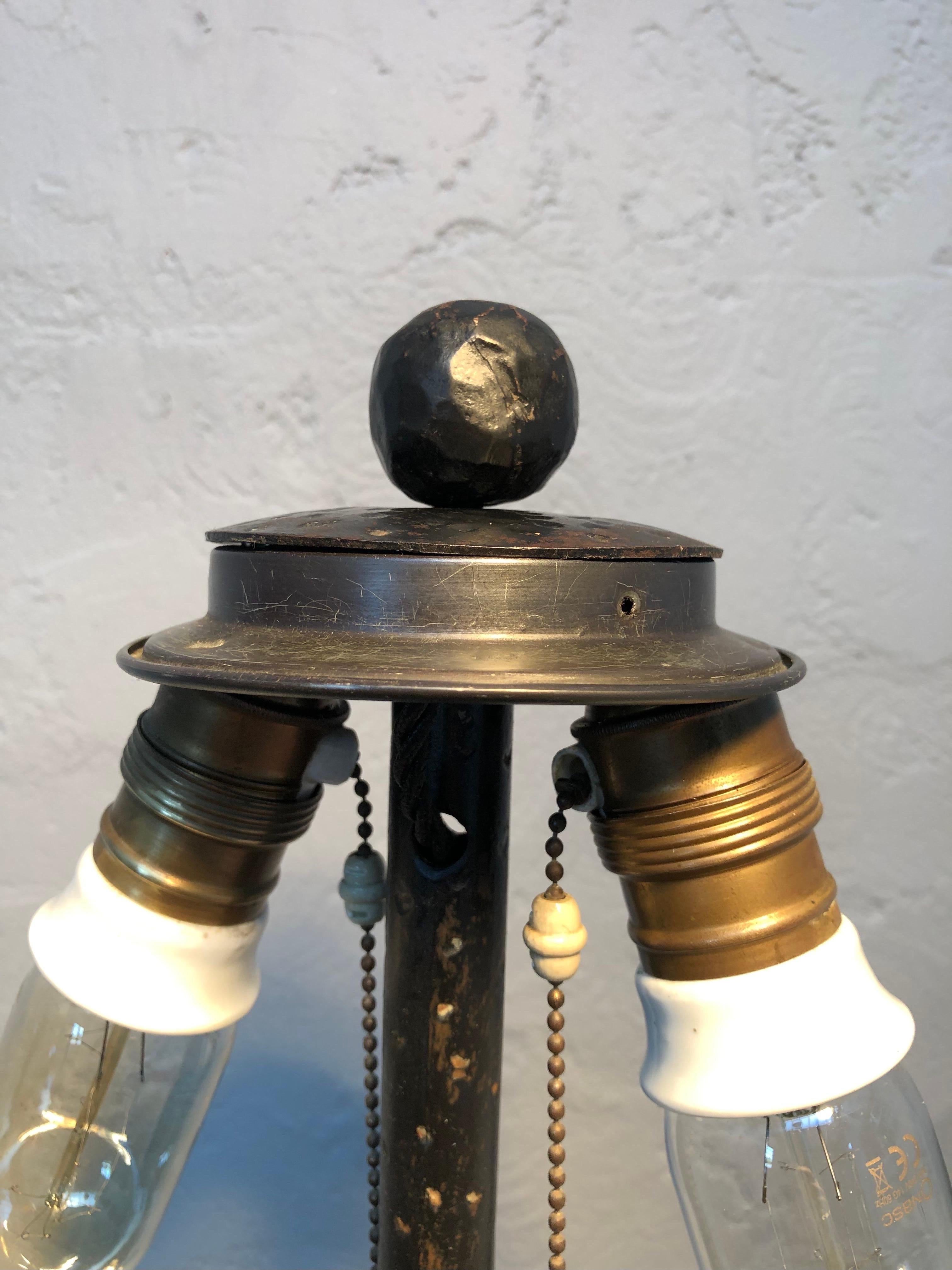 Early 20th Century Antique Estate Made Wrought Iron Table Lamp For Sale