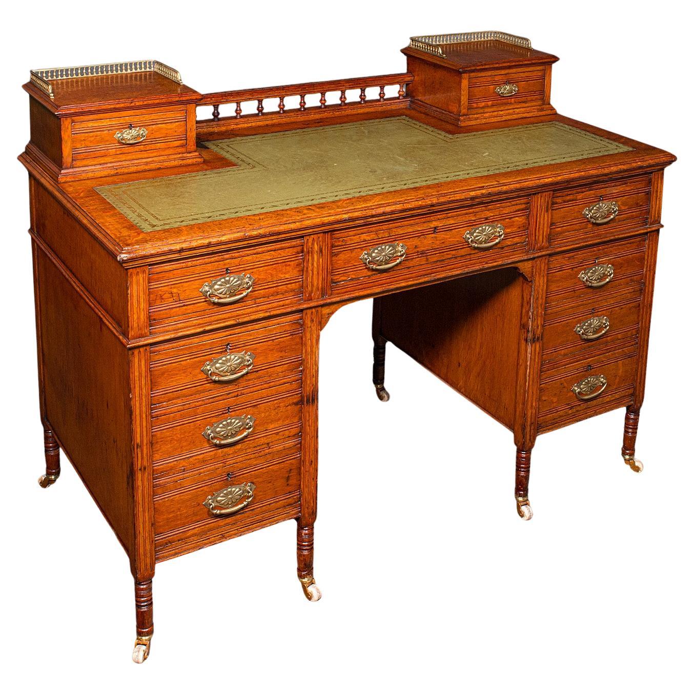 Antique Estate Manager
s Kneehole Desk, Scottish, Oak, Country House, Victorian