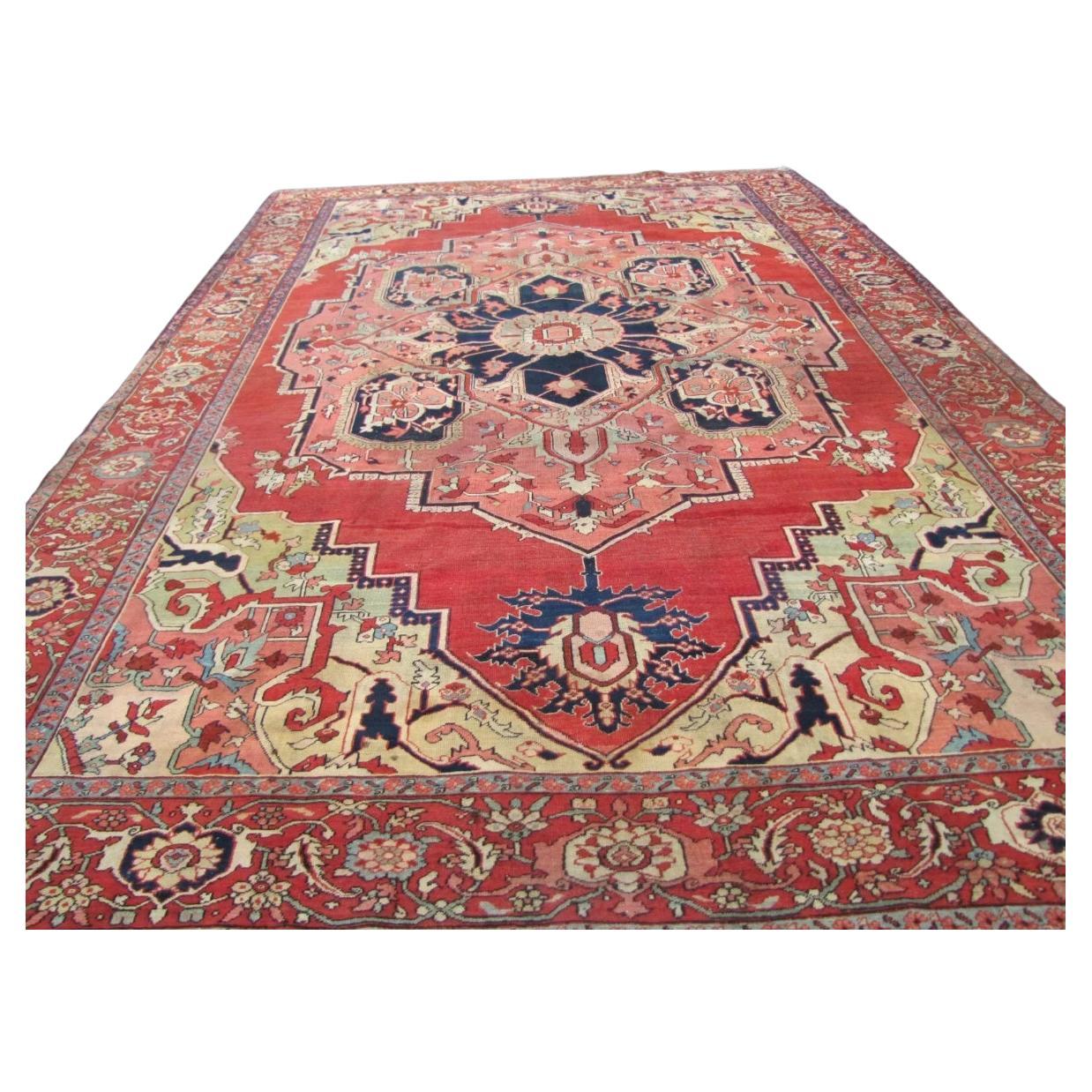 Antique Estate Persian Serapi Rug, c 1890

Antique Estate Persian Serapi Rug, Circa 1890s. High quality, fine weave. Excellent condition with no wear, the rug is complete.  100% wool pile. Beautiful design & colors. 

Size: 9' 4