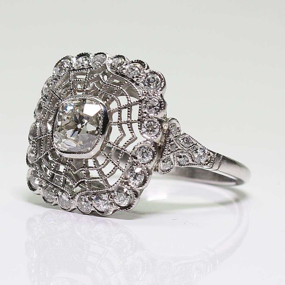 Antique Estate Platinum Diamond Edwardian Style Engagement Ring In Excellent Condition In Scottsdale, AZ