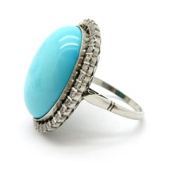 Platinum Turquoise and Diamond Halo Ring
