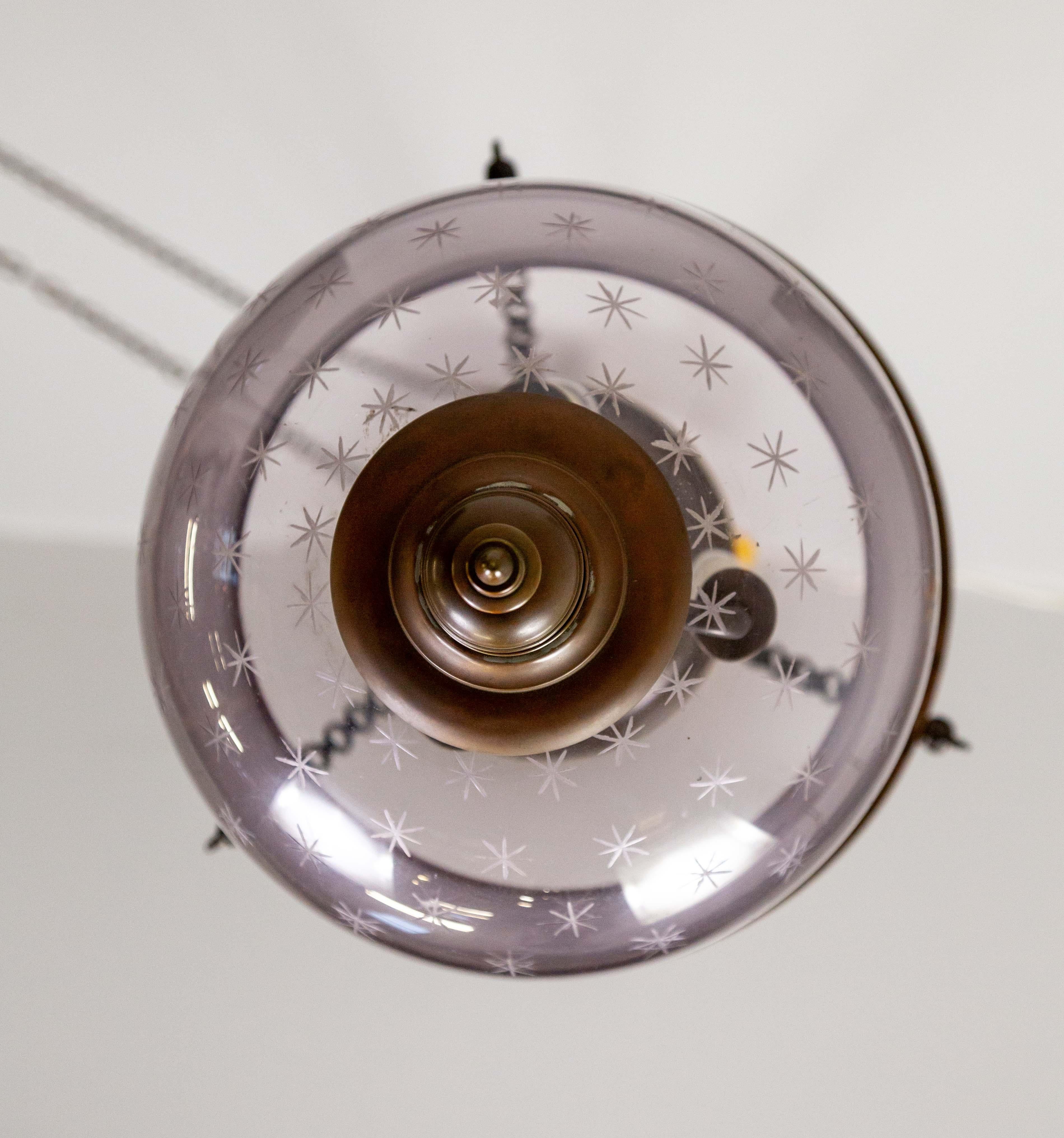 Antique Etched Amethyst Glass Bell Jar Lantern For Sale 7