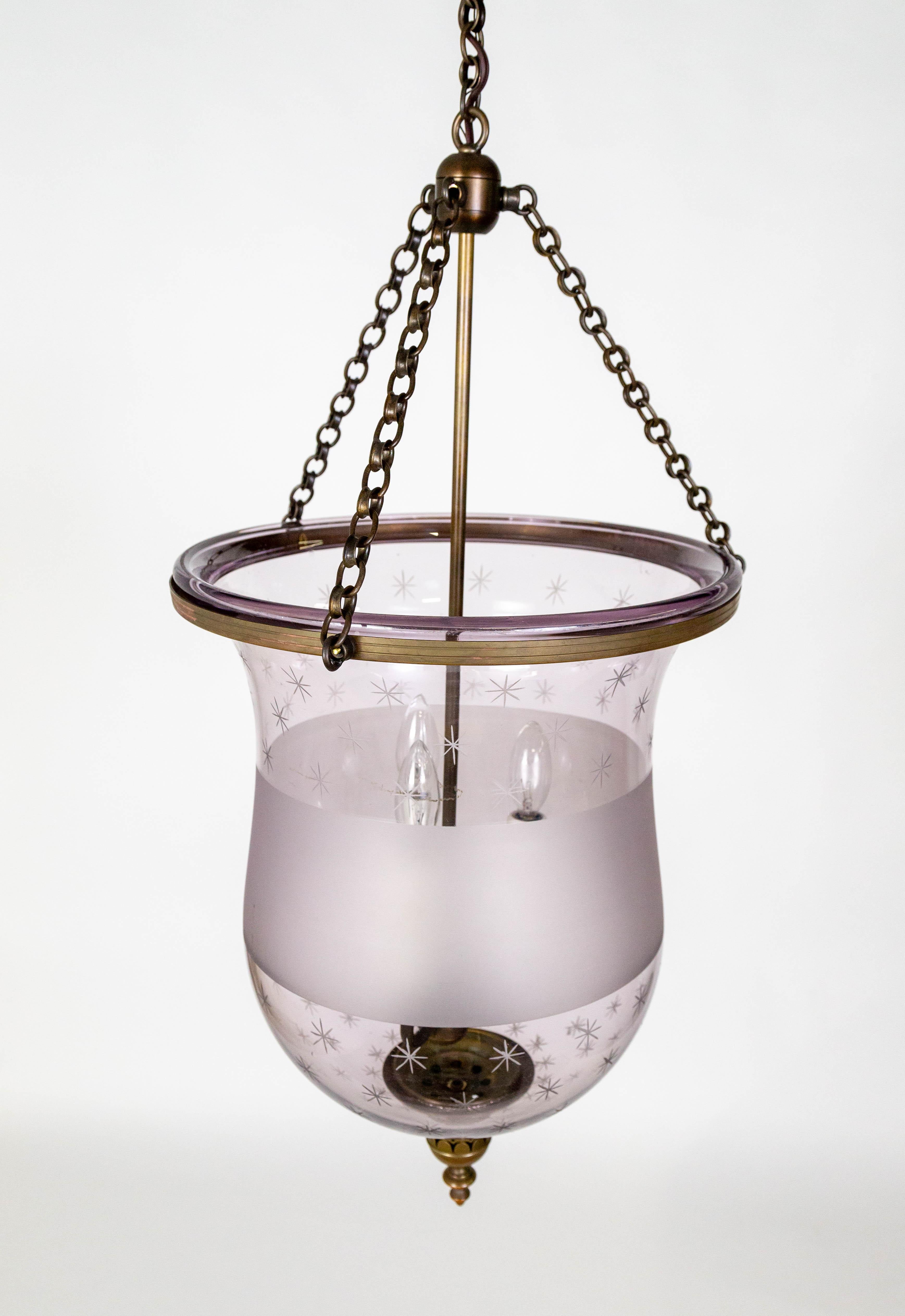Antike geätzte Amethyst Glas Glocke Jar Laterne im Angebot 8