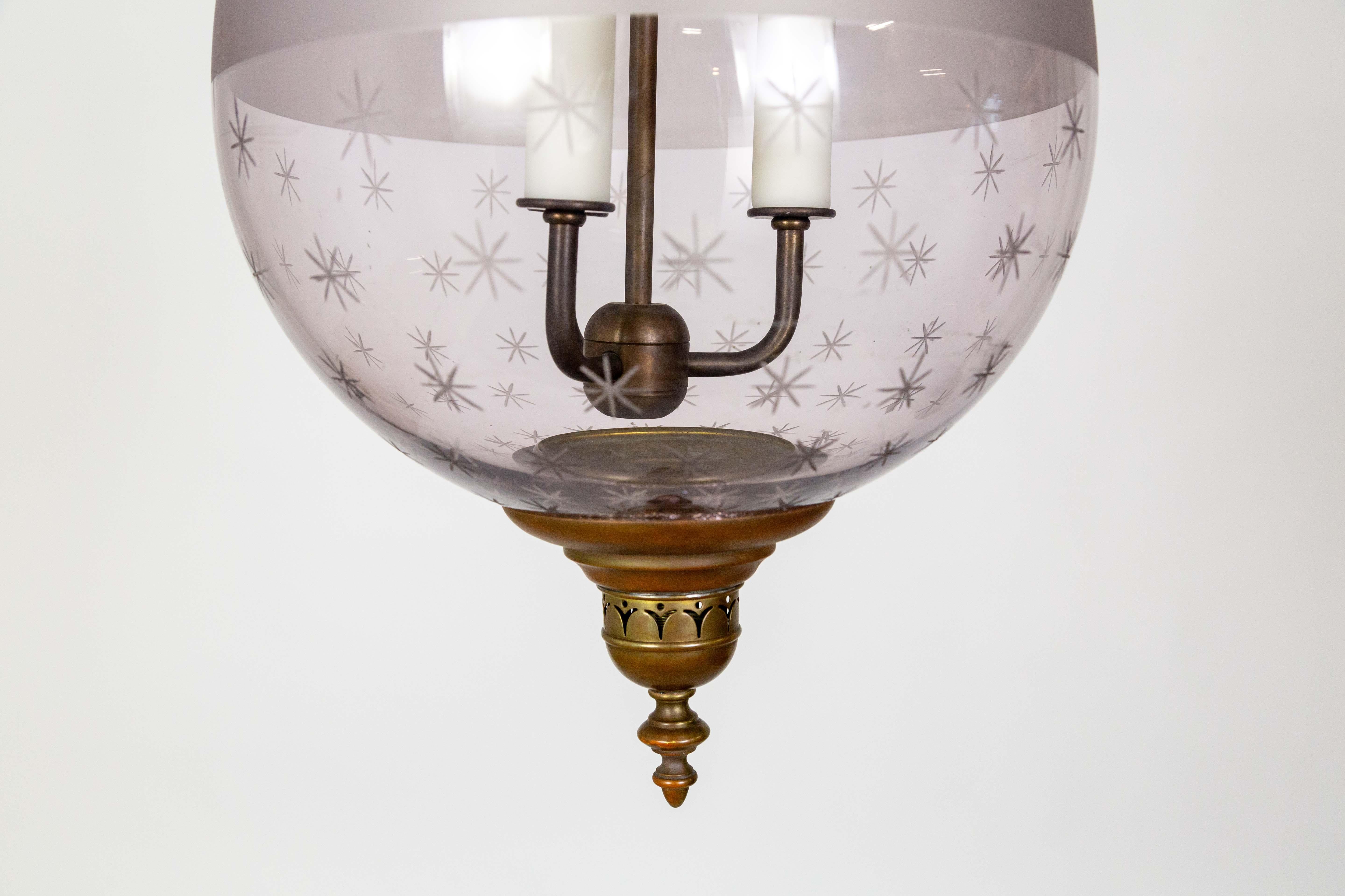 Antique Etched Amethyst Glass Bell Jar Lantern For Sale 9