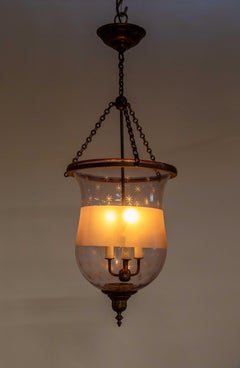 Antique Etched Amethyst Glass Bell Jar Lantern