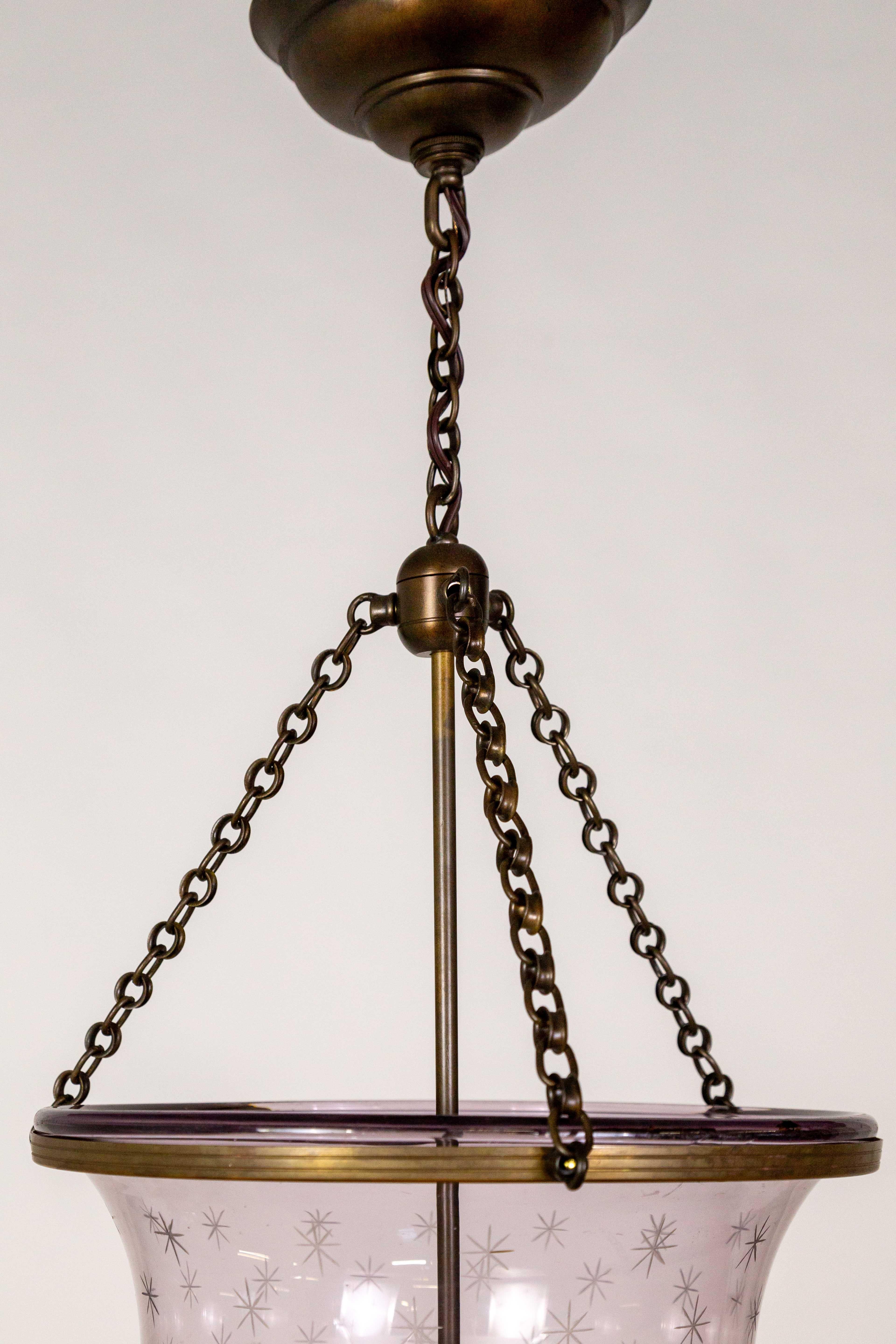 Antique Etched Amethyst Glass Bell Jar Lantern For Sale 1