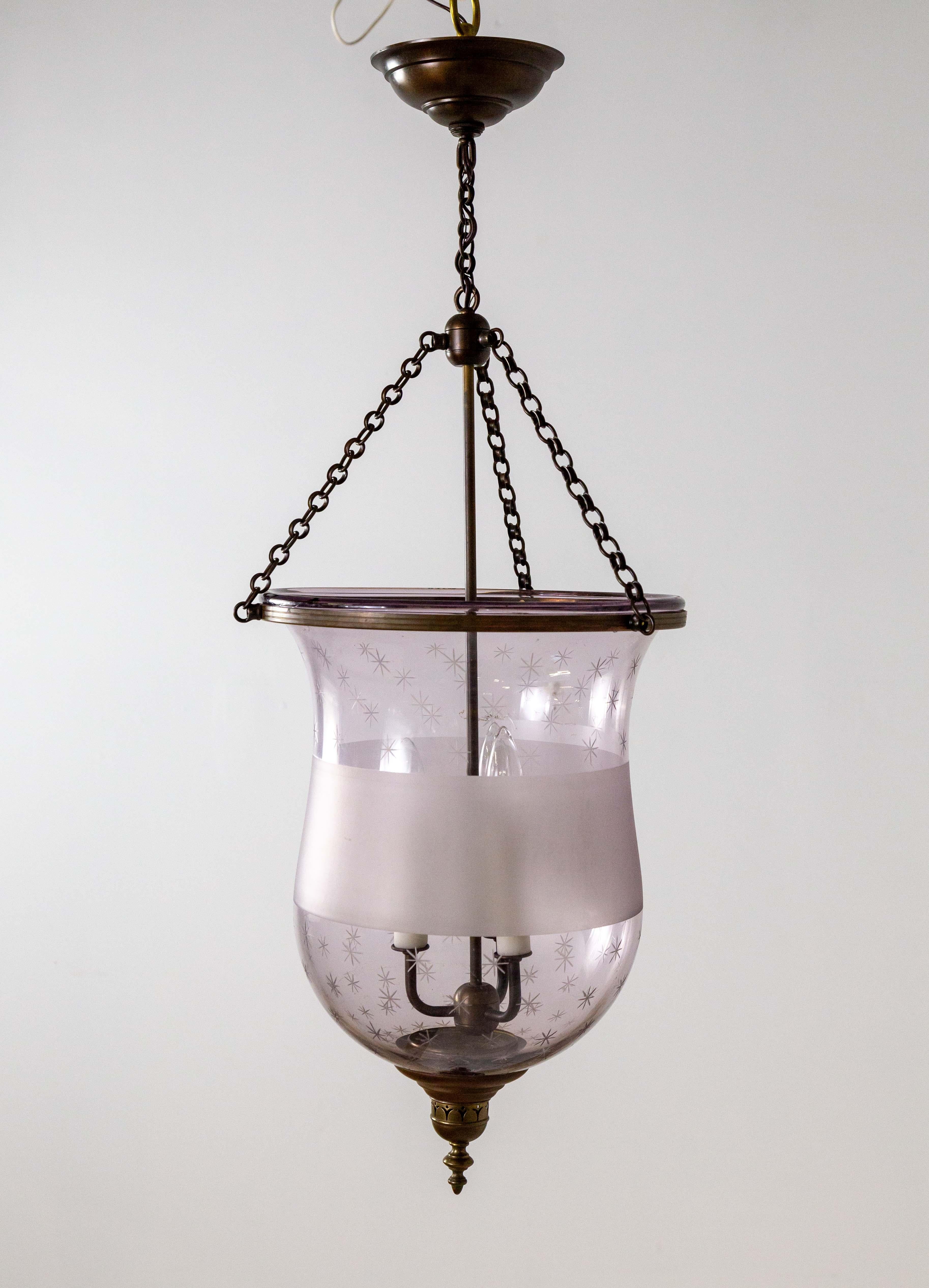 Antique Etched Amethyst Glass Bell Jar Lantern For Sale 2
