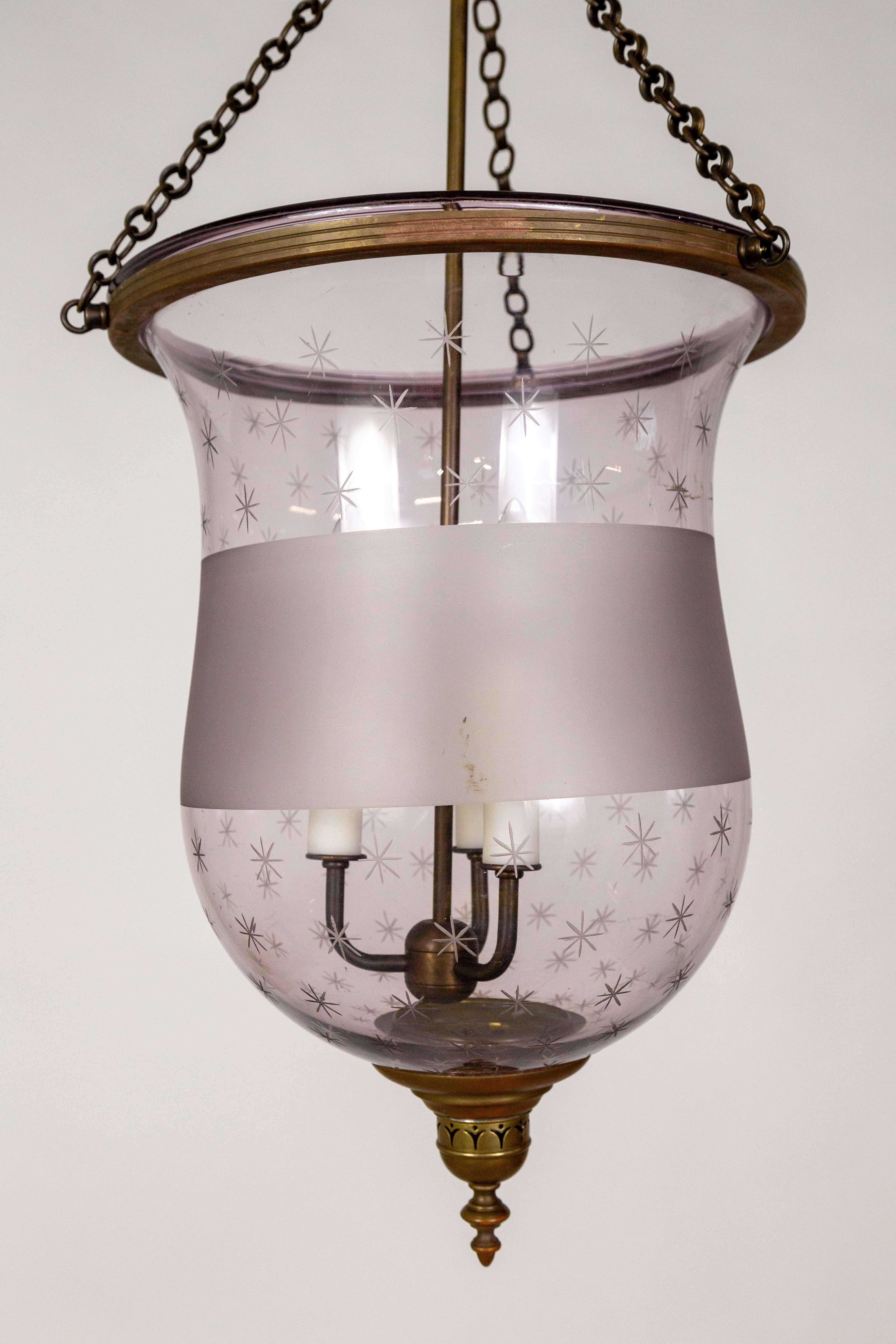 Antique Etched Amethyst Glass Bell Jar Lantern For Sale 4
