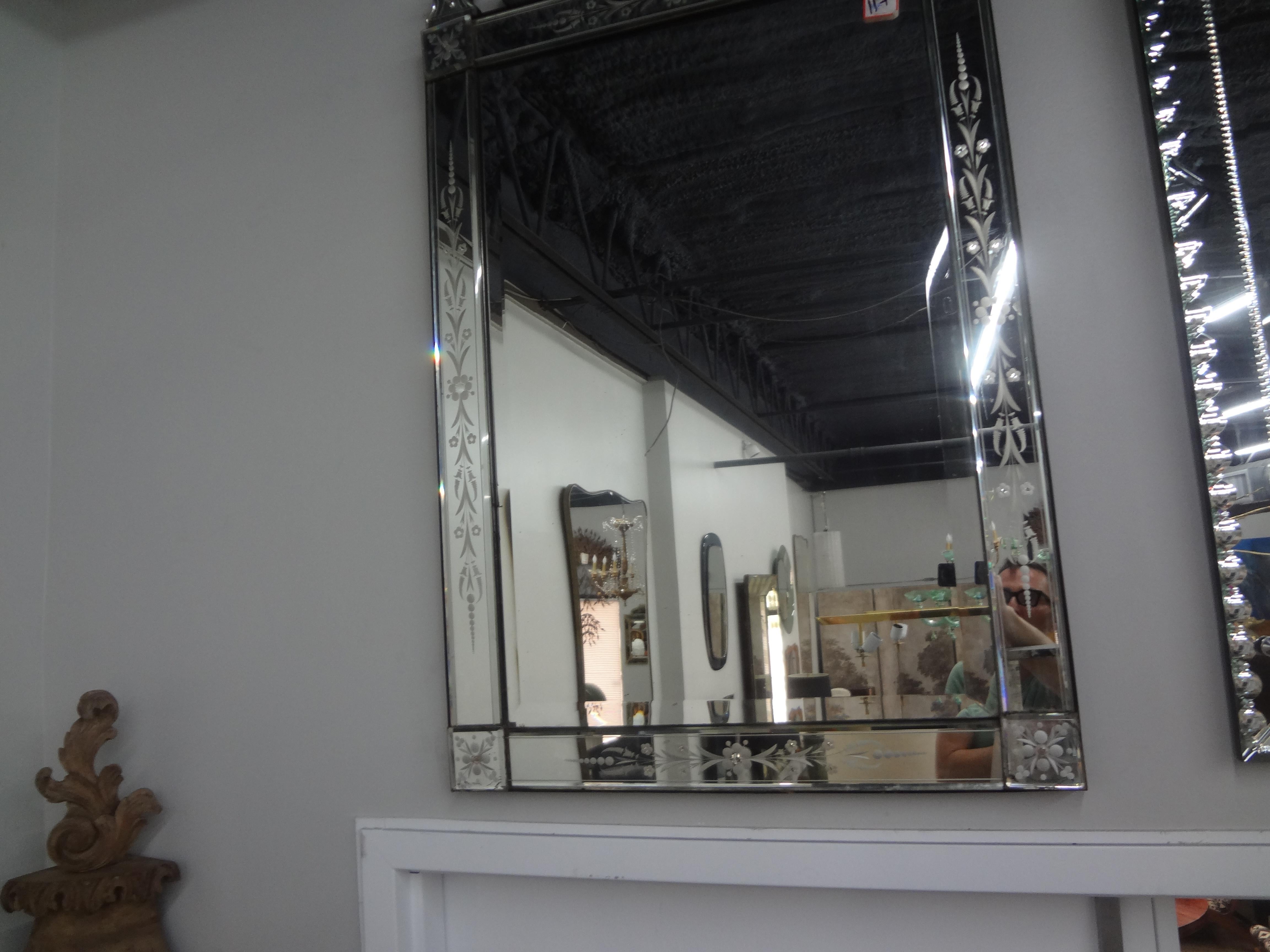 Mid-20th Century Antique Etched And Beveled Venetian Mirror For Sale
