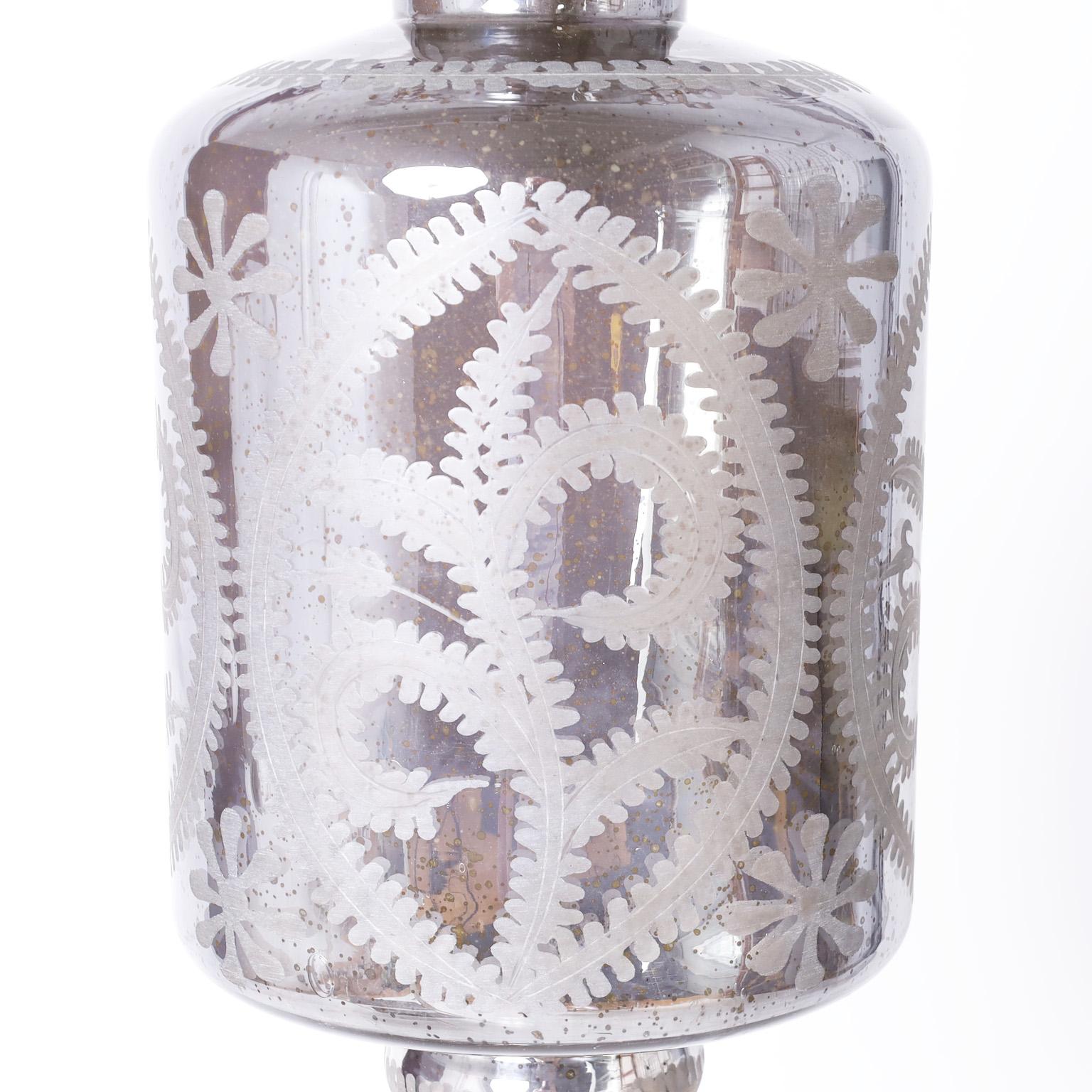 English Antique Etched and Silvered Lantern or Pendant