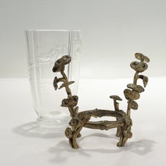 Antike Vase aus geätzter Bronze mit Japonisme-Glas, Baccarat zugeschrieben