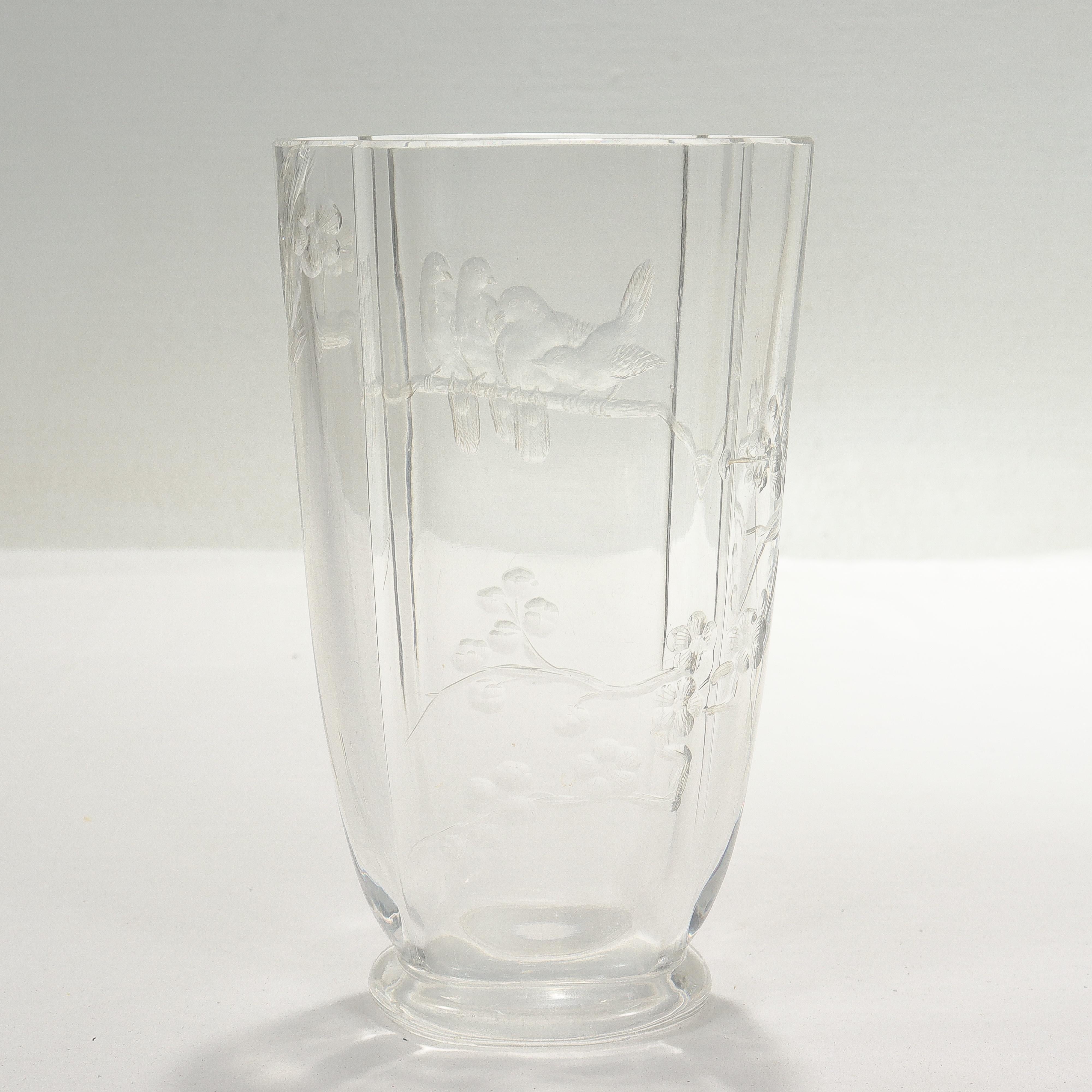 Antique Etched Bronze Mounted Japonisme Glass Vase Attributed to Baccarat In Good Condition In Philadelphia, PA