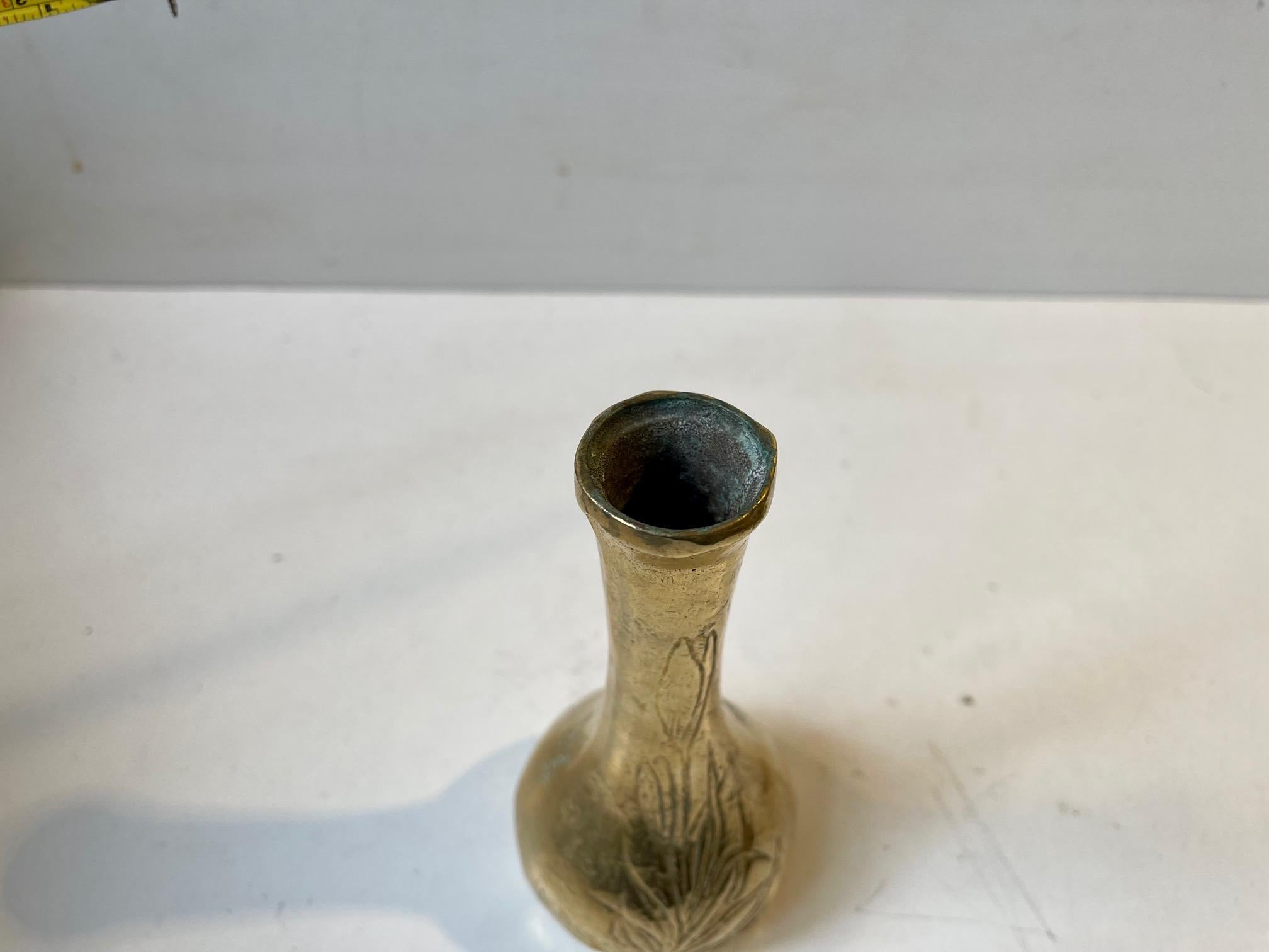 Antique Etched Bud Vase in Gilt Bronze For Sale 1