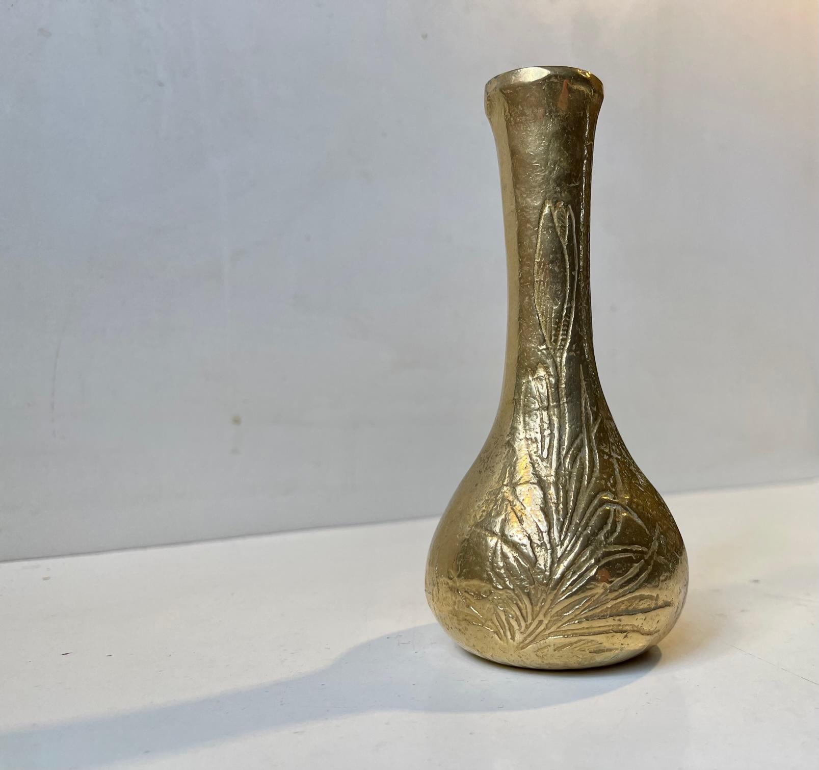 Antique Etched Bud Vase in Gilt Bronze For Sale 3