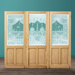 Antique Etched Glass 3 Panel Room Divider Doors