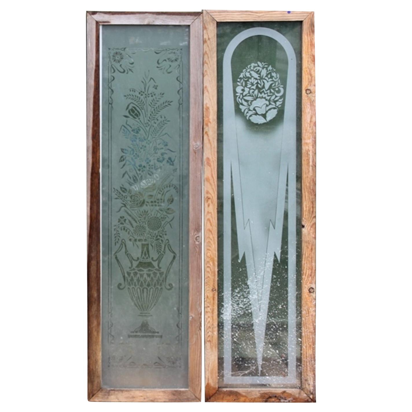 Antique Etched Glass Panels, 20th Century For Sale