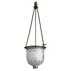 Antique Etched Glass Star Pattern Pendant Light Fixture with Bronze Gallery