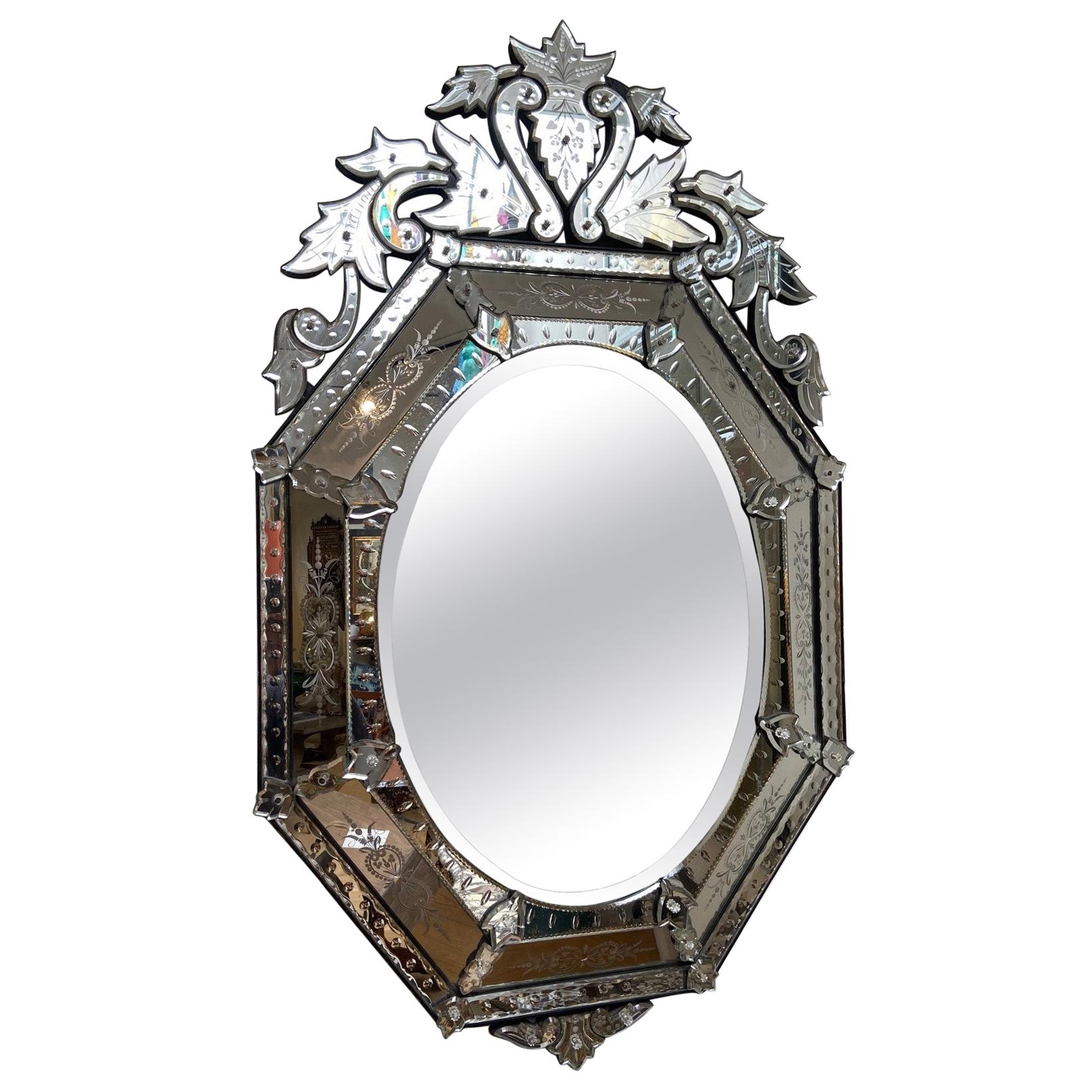Antique Etched Glass Venetian Mirror
