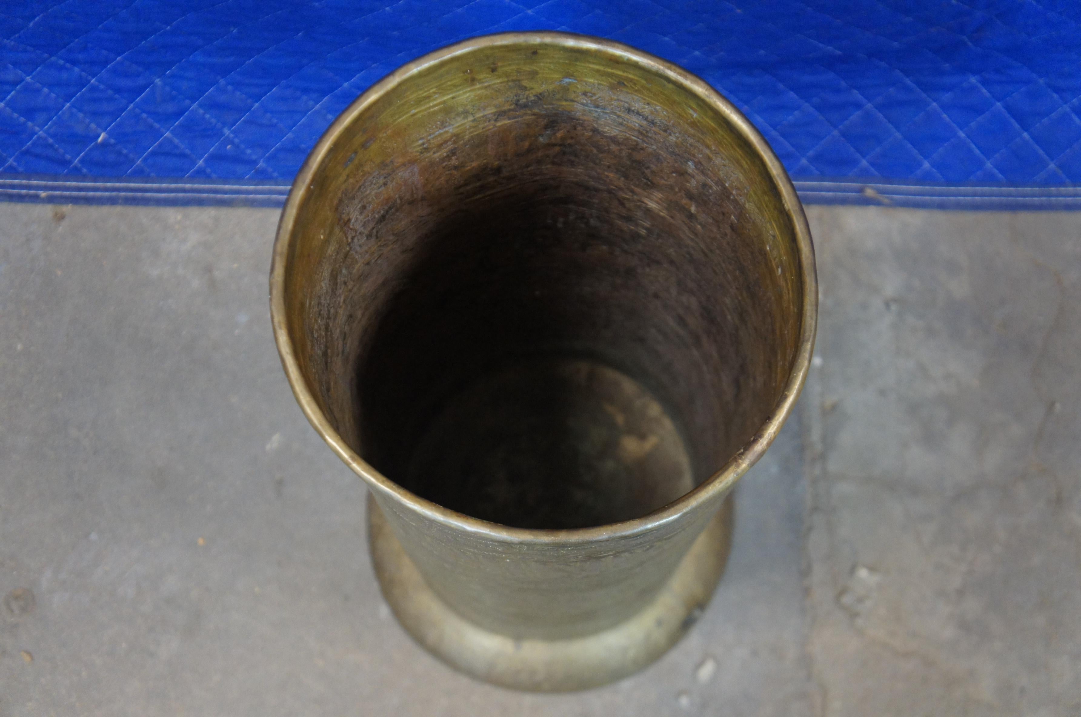 19th Century Antique Etched Hammered Brass Umbrella Cane Stand Byzantine Orthodox Christian